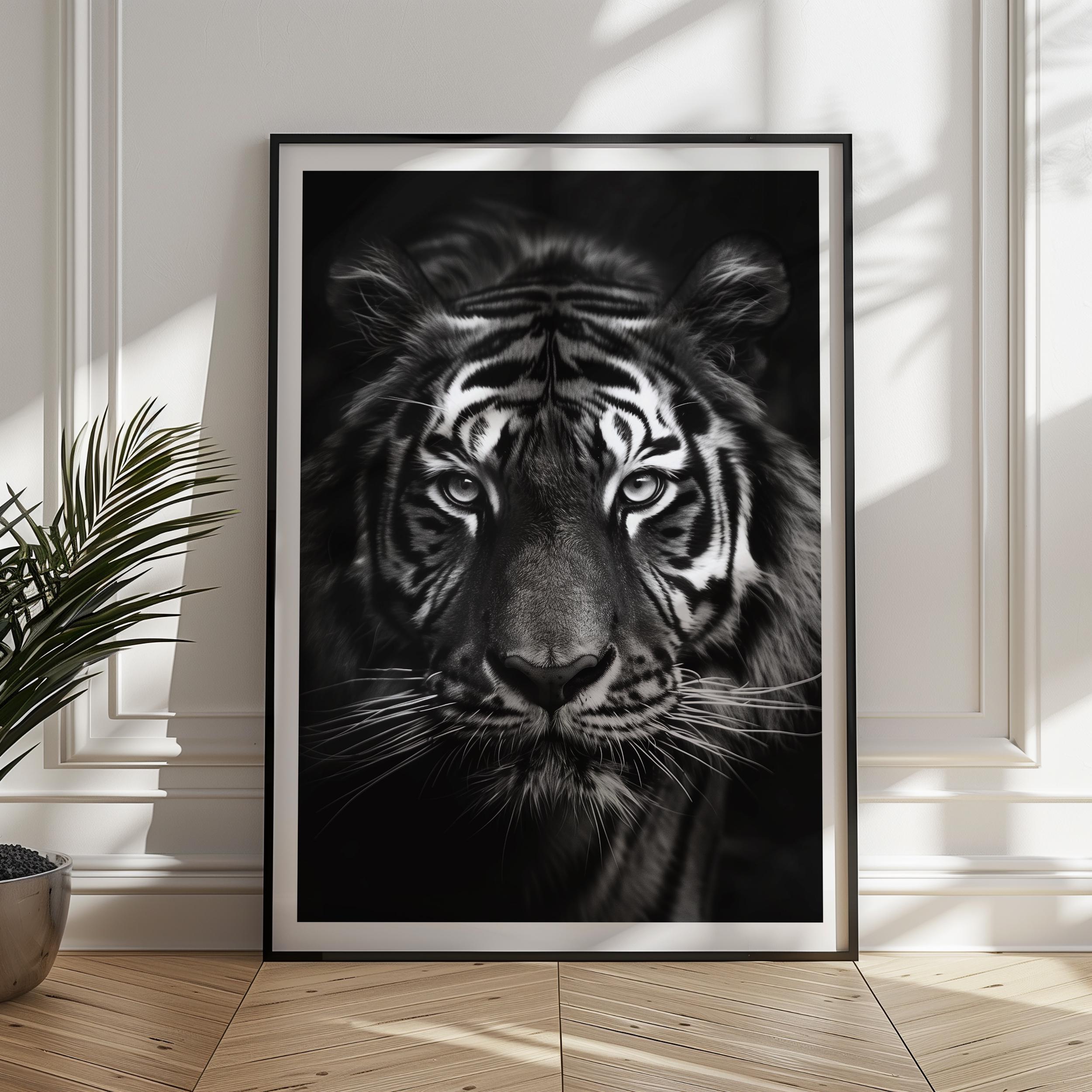 Monochrome Tiger Wall Art Print: Powerful Wildlife Decor
