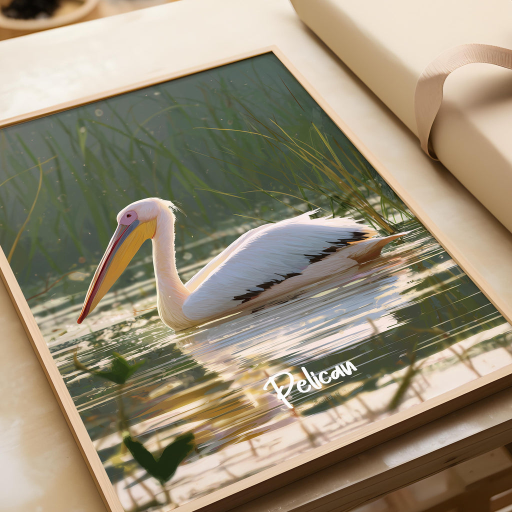 Pelican Coastal Art Print: Seaside Bird Illustration, Beach House Decor