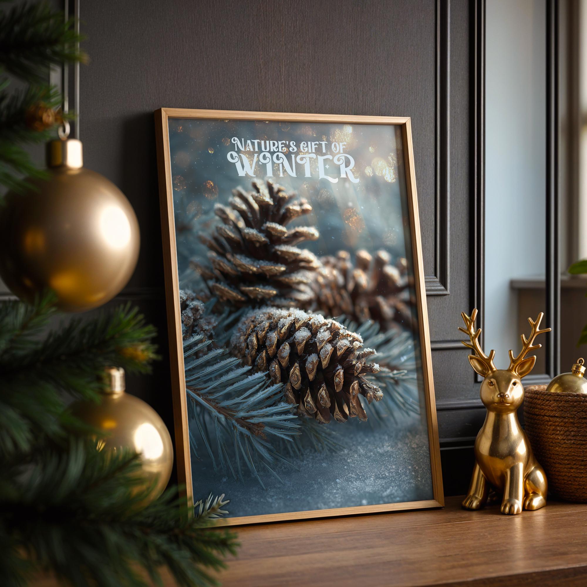 Pinecone Winter Poster – Nature’s Gift of Winter Rustic Holiday Wall Art
