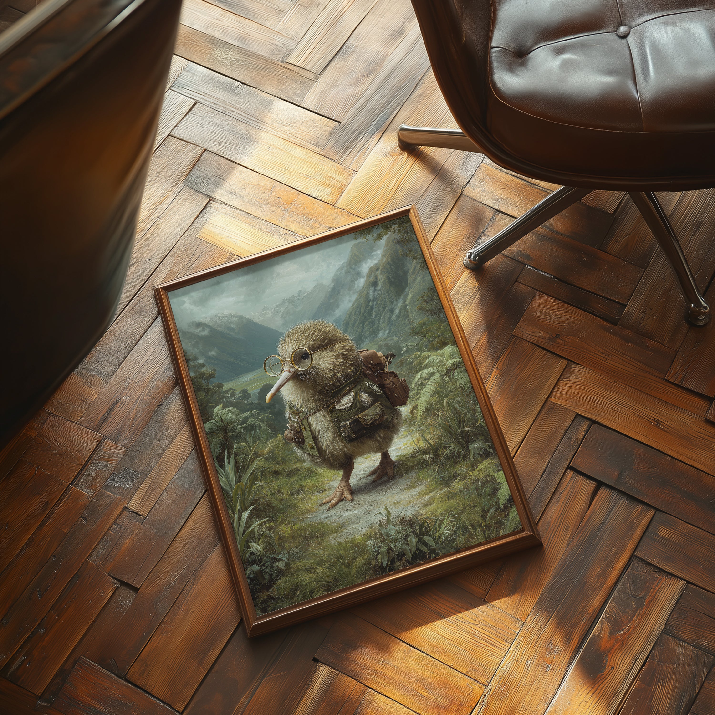 Kiwi Bird Explorer Art Print – Jungle Animal Wall Decor