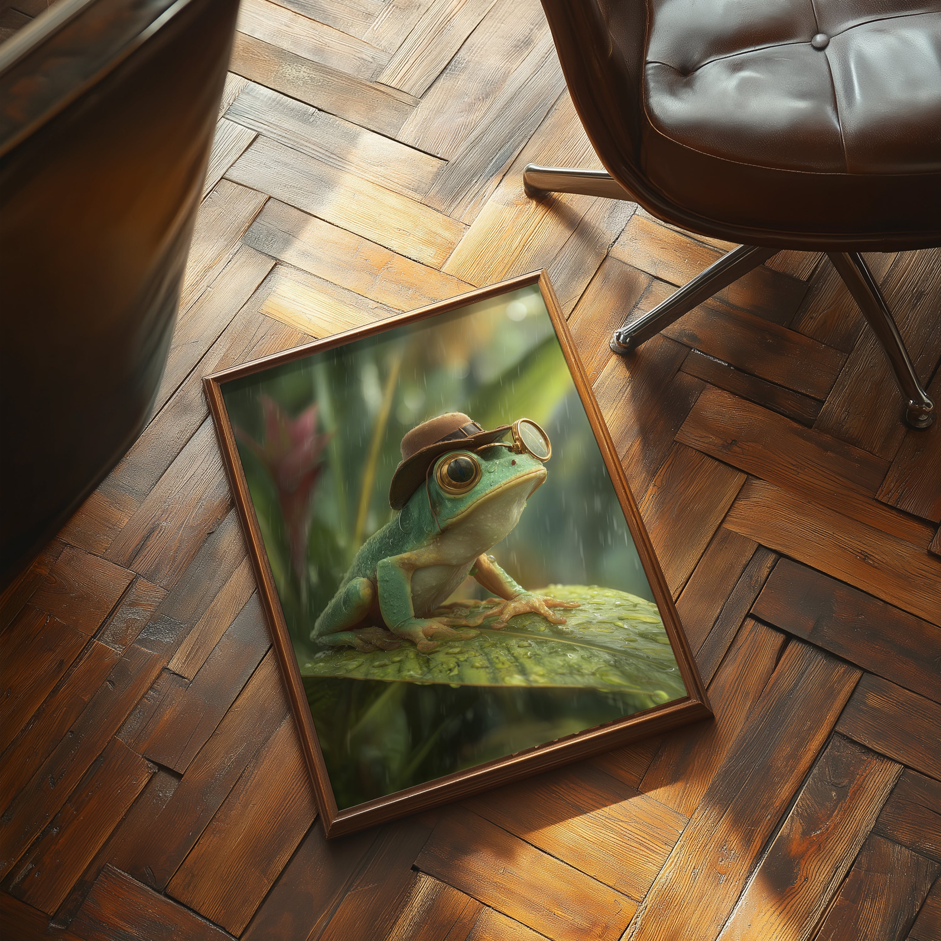 Explorer Frog Art Print: Whimsical Jungle Animal Illustration