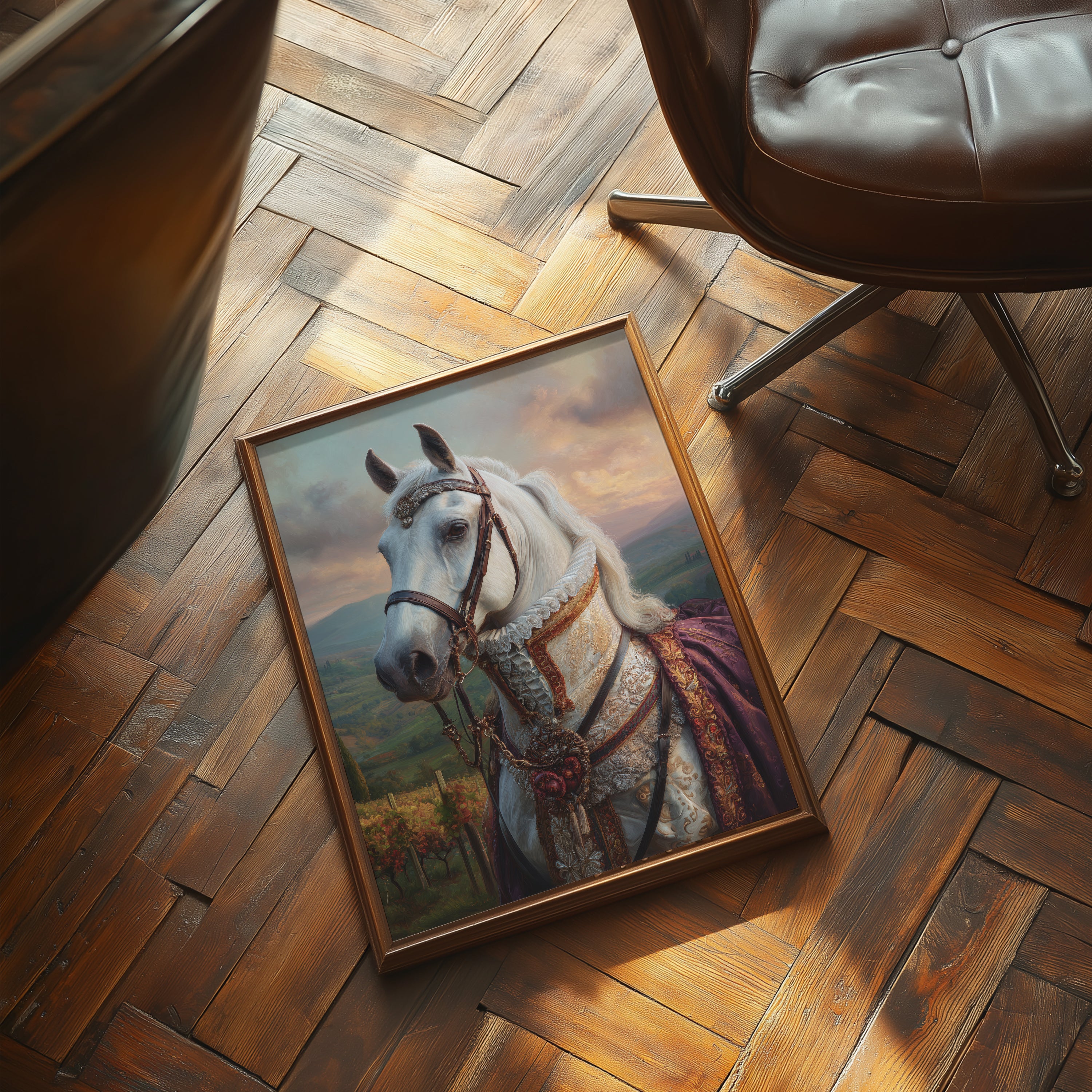 Noble Horse Poster – Royal Equestrian Art Print, Baroque Animal Portrait, Tuscan Landscape Decor