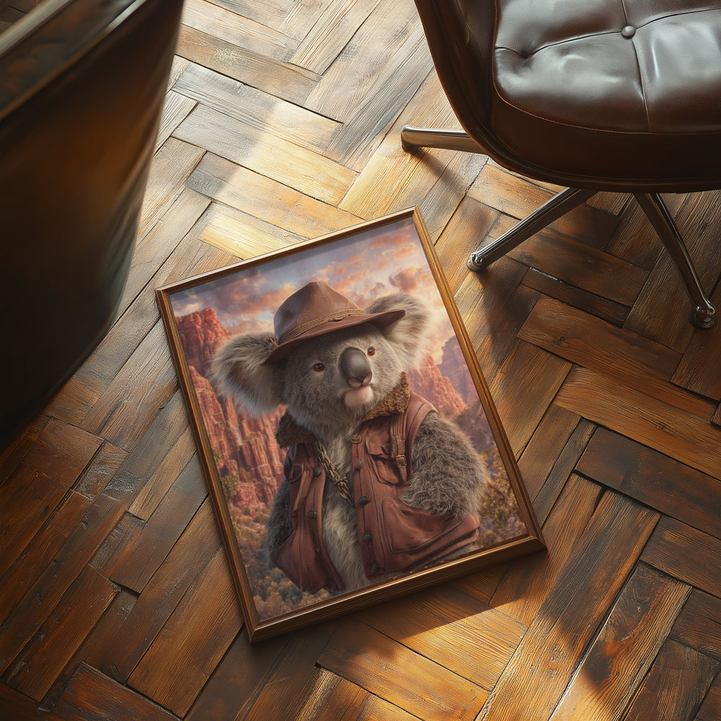 Koala Explorer Poster – Anthropomorphic Animal Print, Australian Outback Wall Art, Fantasy Wildlife Decor