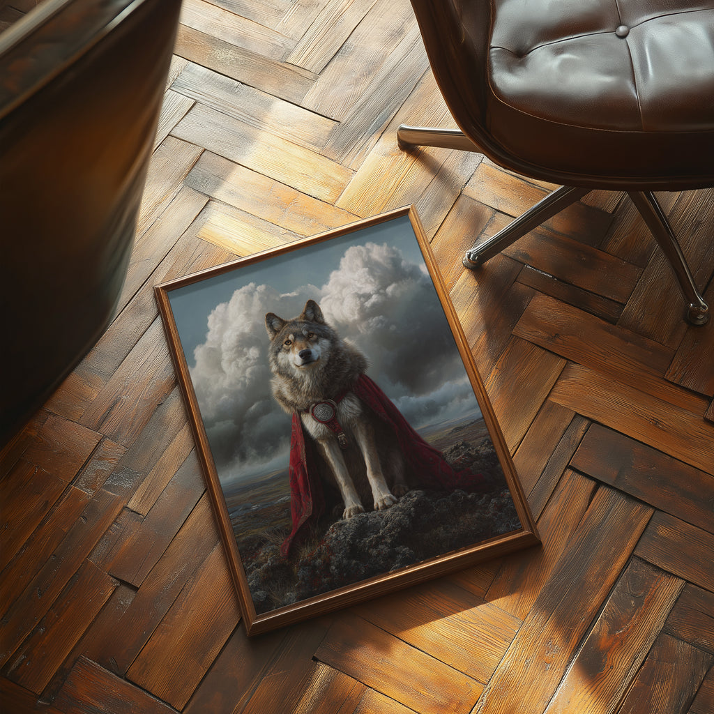 Wolf Chieftain Poster – Viking Fantasy Animal Art, Nordic Wild Wolf Wall Print