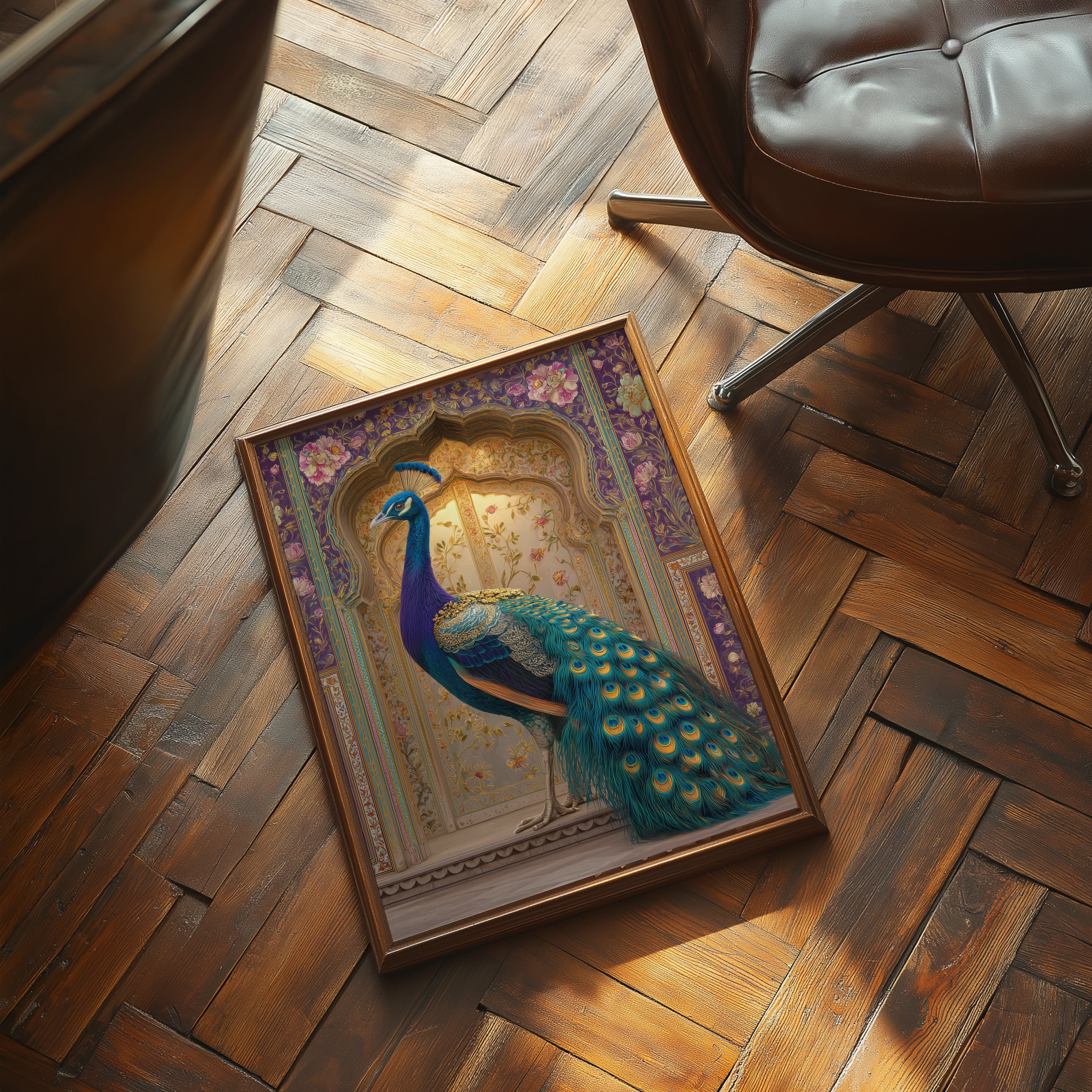 Peacock in Rajasthan Poster – Indian Palace Bird Print, Boho Wall Art