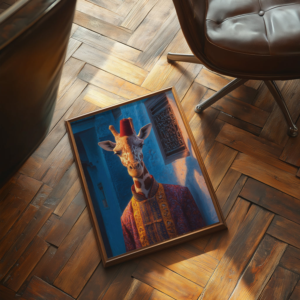 Elegant Giraffe Poster – Moroccan Animal Art Print, Royal Wildlife Wall Decor, Fantasy Safari Portrait