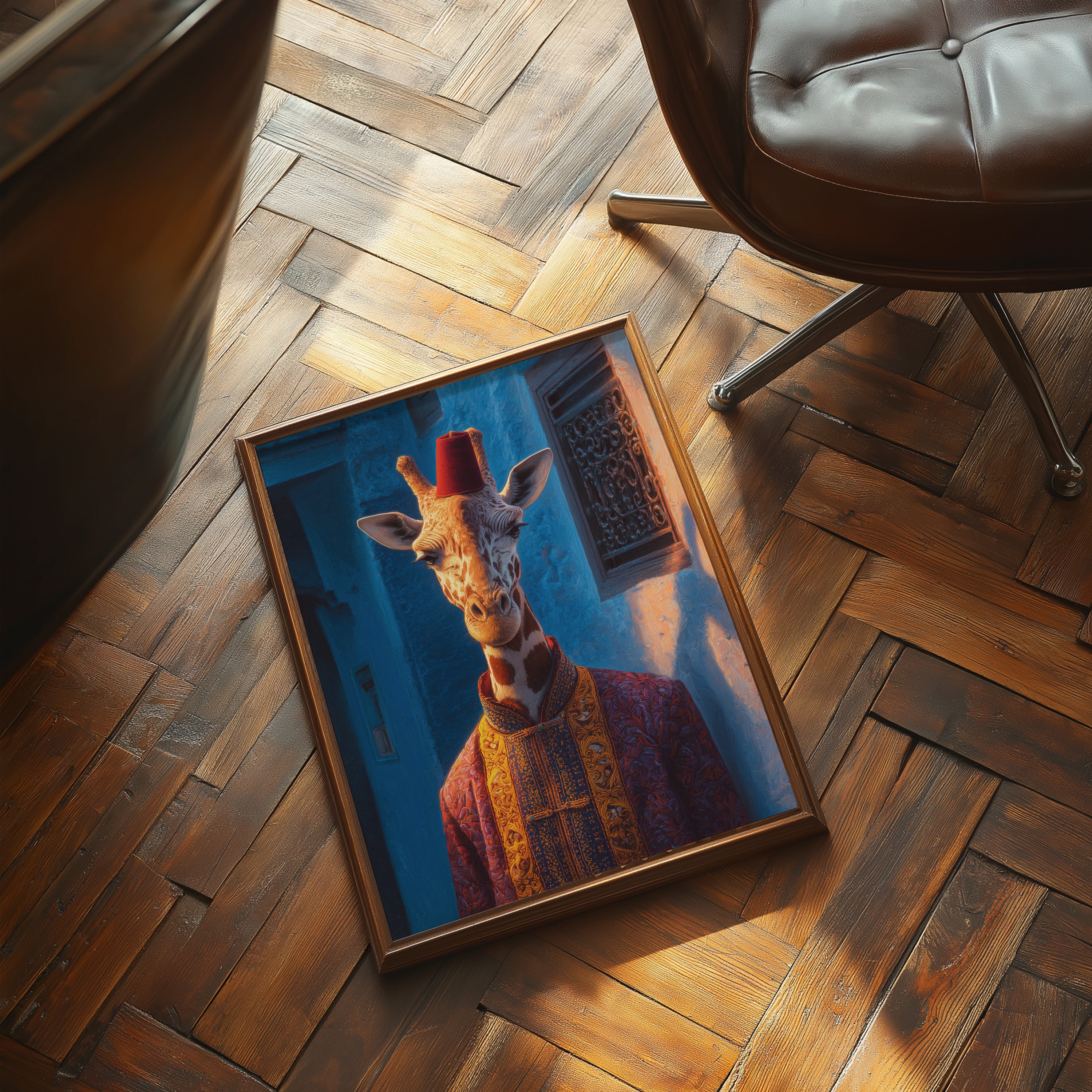 Elegant Giraffe Poster – Moroccan Animal Art Print, Royal Wildlife Wall Decor, Fantasy Safari Portrait