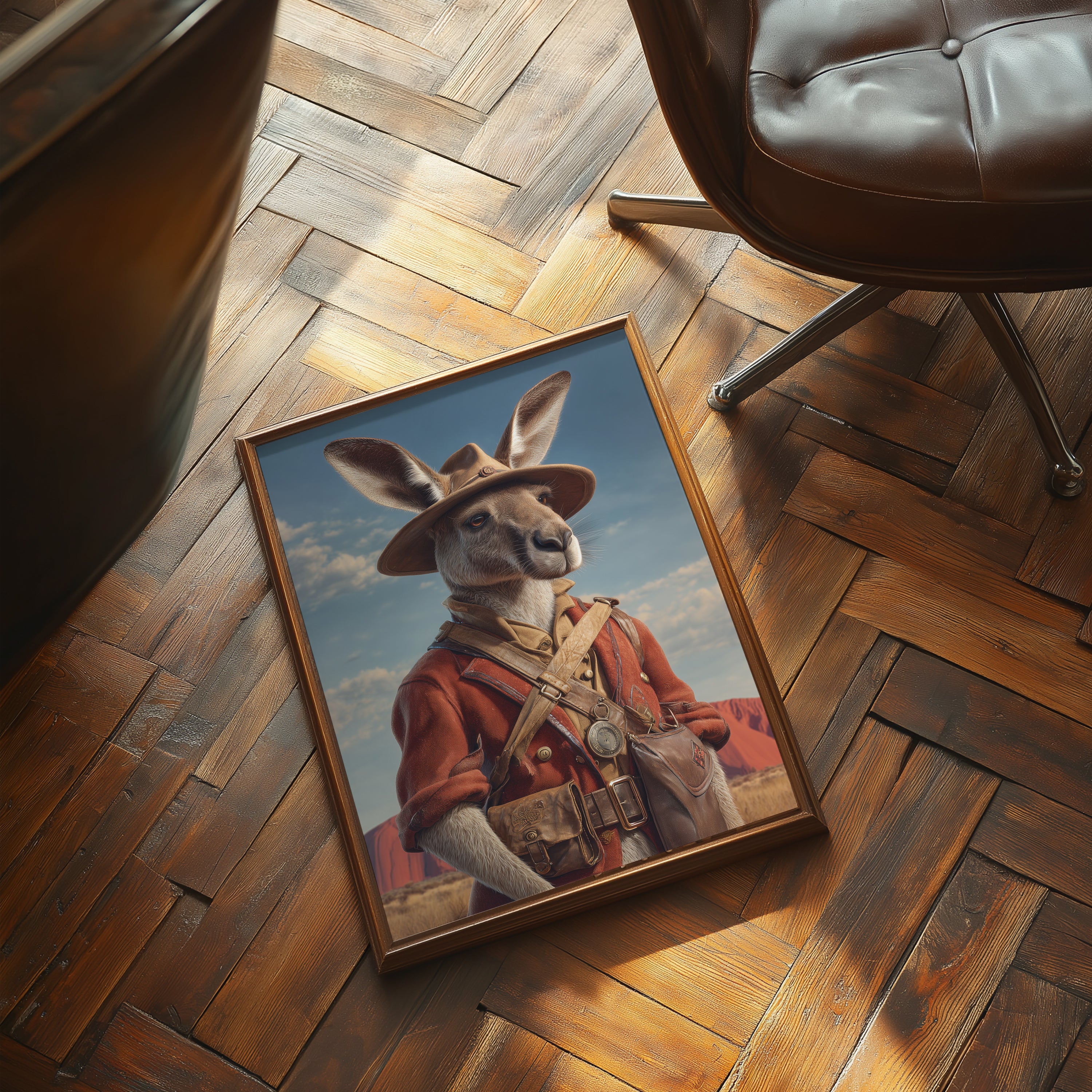 Explorer Kangaroo Poster – Australian Animal Print, Outback Fantasy Wall Art, Wildlife Decor