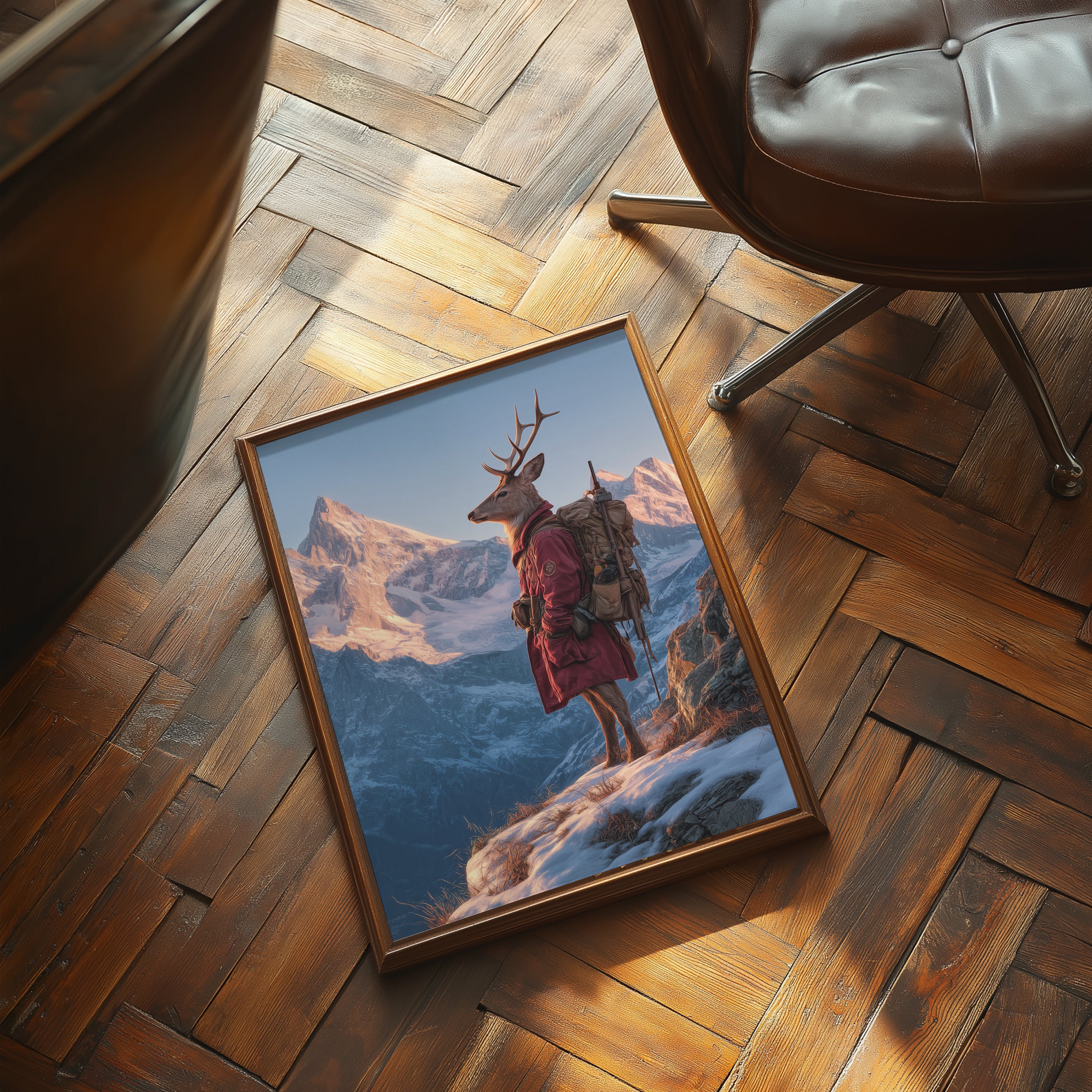 Majestic Stag Art Print: Nordic Mountain Scene, Alpine Animal Poster