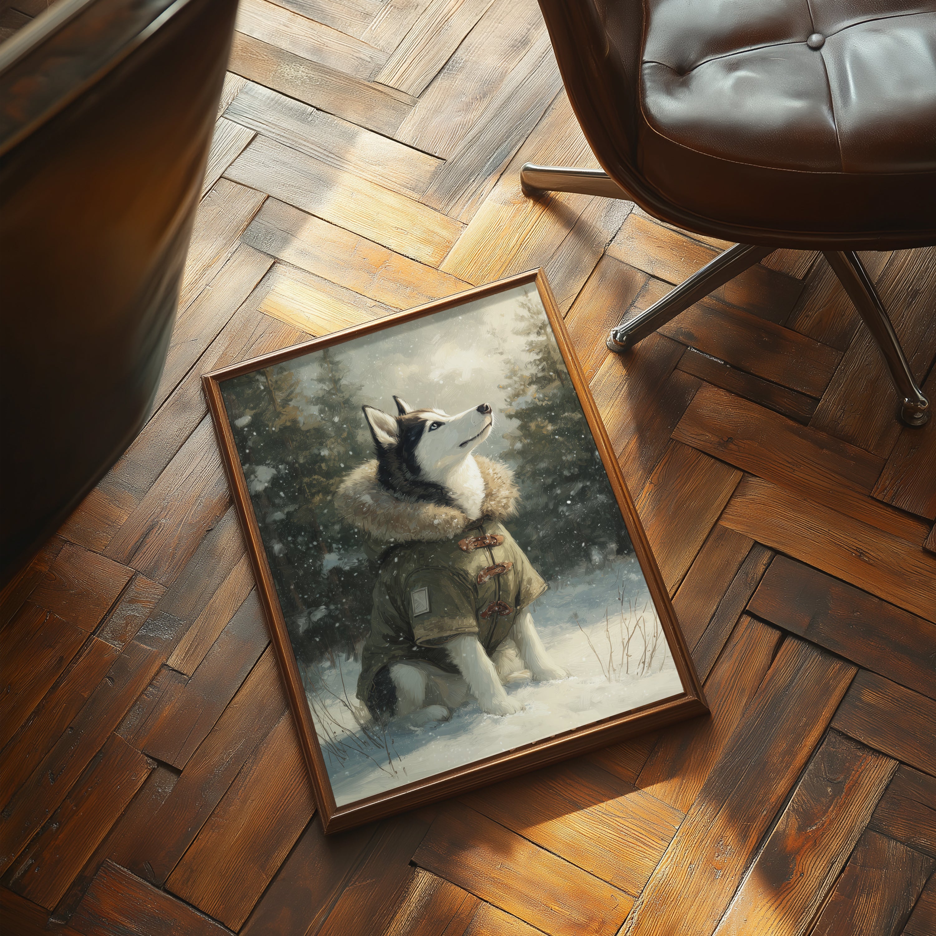 Husky Winter Art Print – Nordic Snow Dog, Laponia Forest