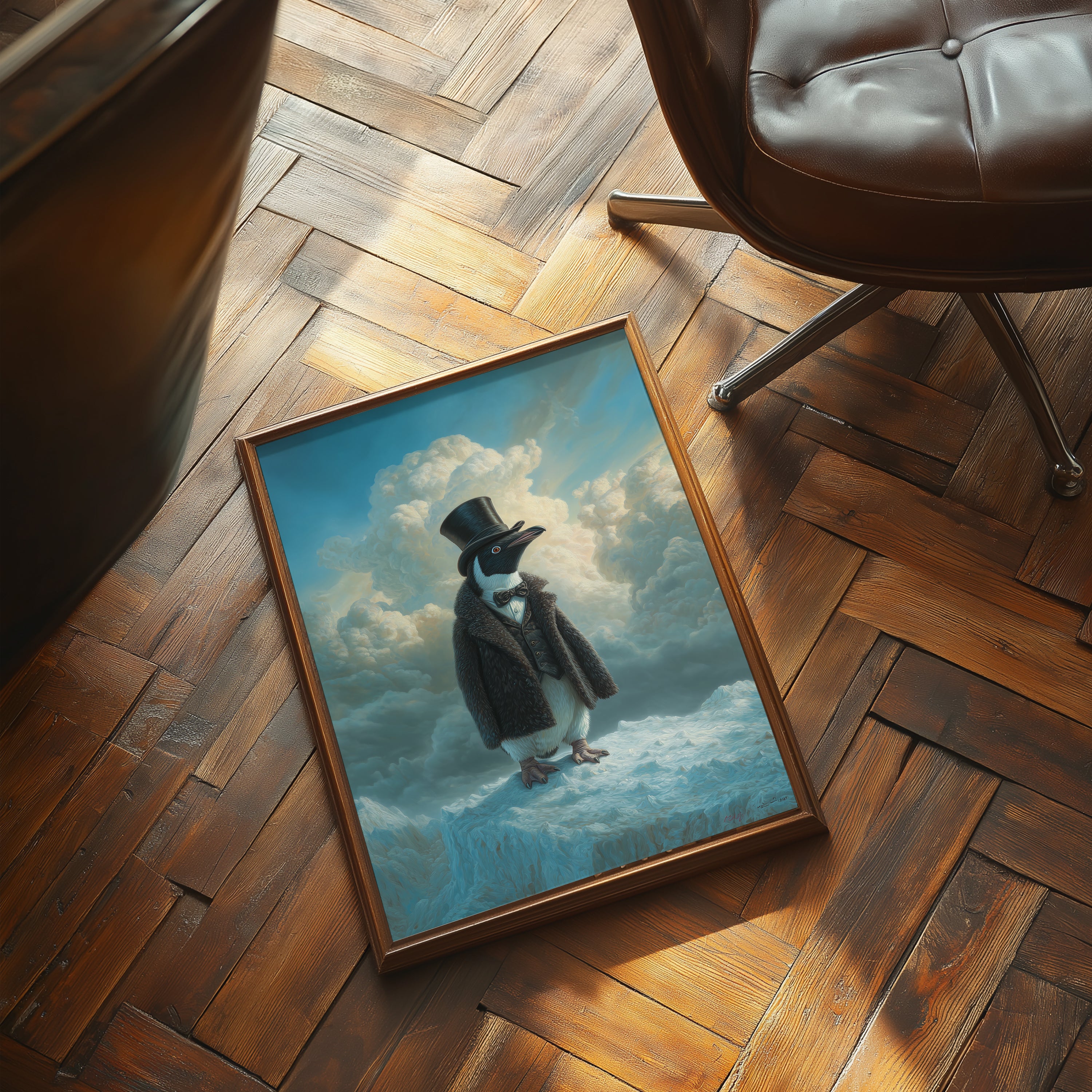 Aristocratic Penguin in Antarctica – Funny Animal Portrait, Aurora Wall Art, Whimsical Winter Decor