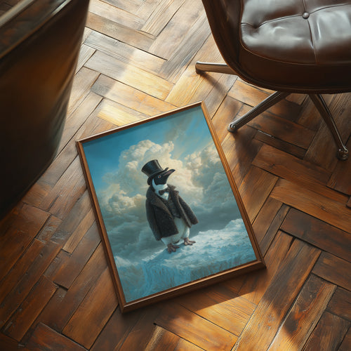 Aristocratic Penguin in Antarctica – Funny Animal Portrait, Aurora Wall Art, Whimsical Winter Decor