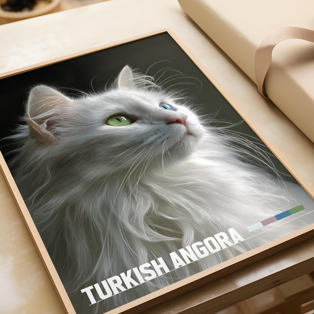 Turkish Angora Framed Poster: Elegant Cat Wall Art for Nursery or Kids Room