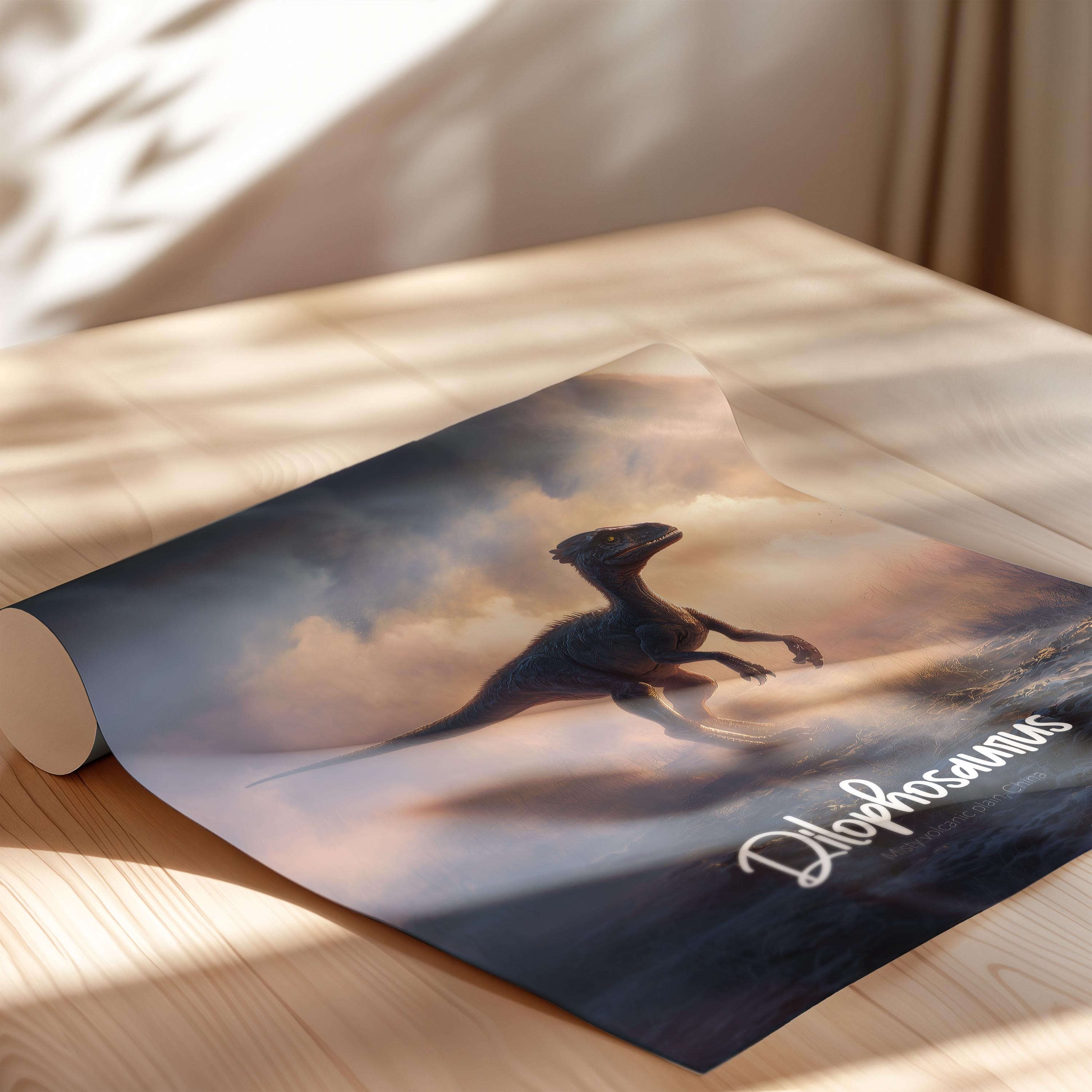 Dilophosaurus Framed Poster: Prehistoric Dinosaur Wall Art for Kids