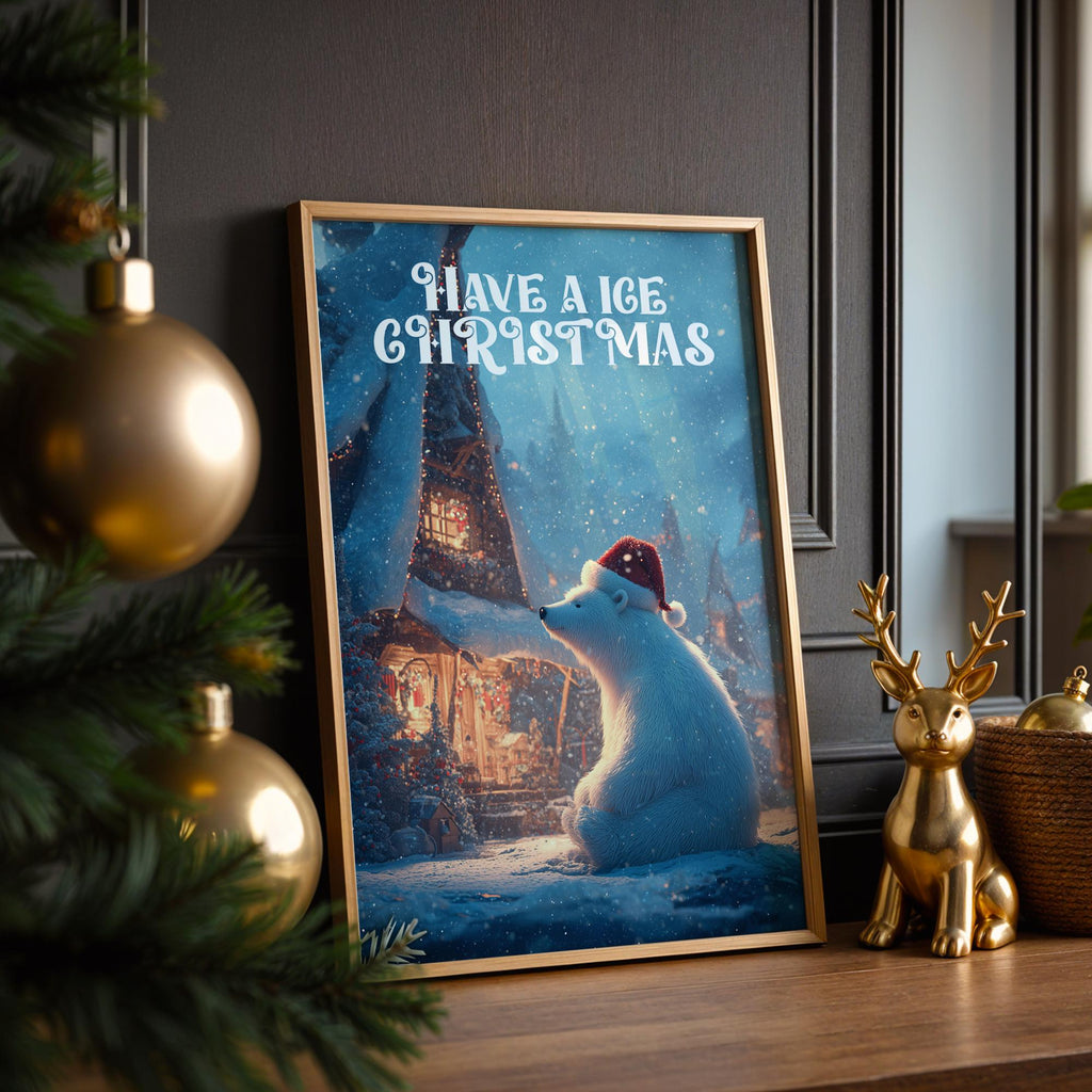 Santa Hat Polar Bear Print – Cozy Christmas Kids Room Decor