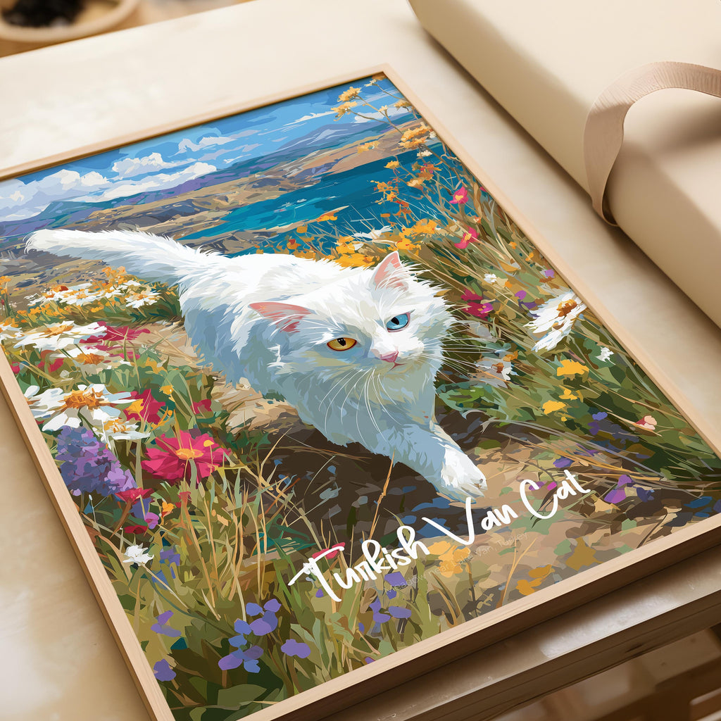 Turkish Van Cat Art Print: White & Ginger Rare Breed Poster