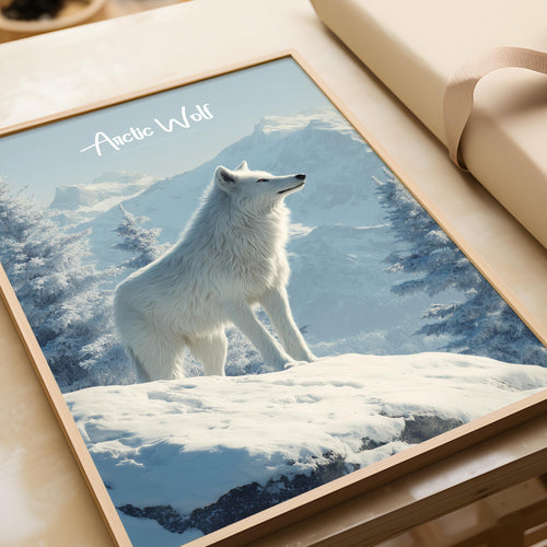 Arctic Wolf Print: Minimalist Wildlife Poster, Cabin or Kids Room