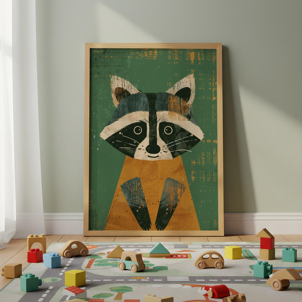 Raccoon Nursery Wall Art – Woodland Animal Print for Kids