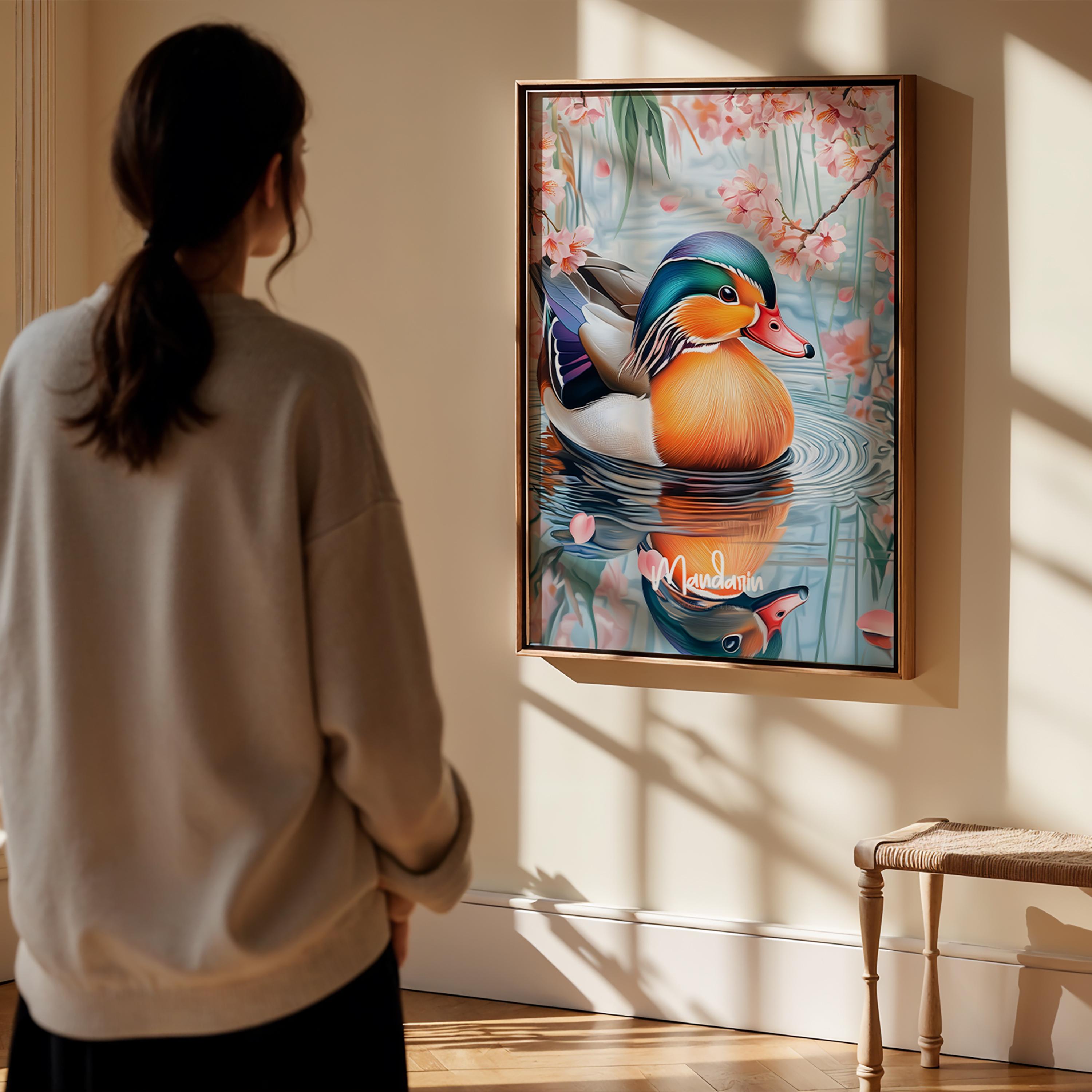 Mandarin Duck Framed Poster: Vibrant Wildlife Illustration, Nature Home Decor