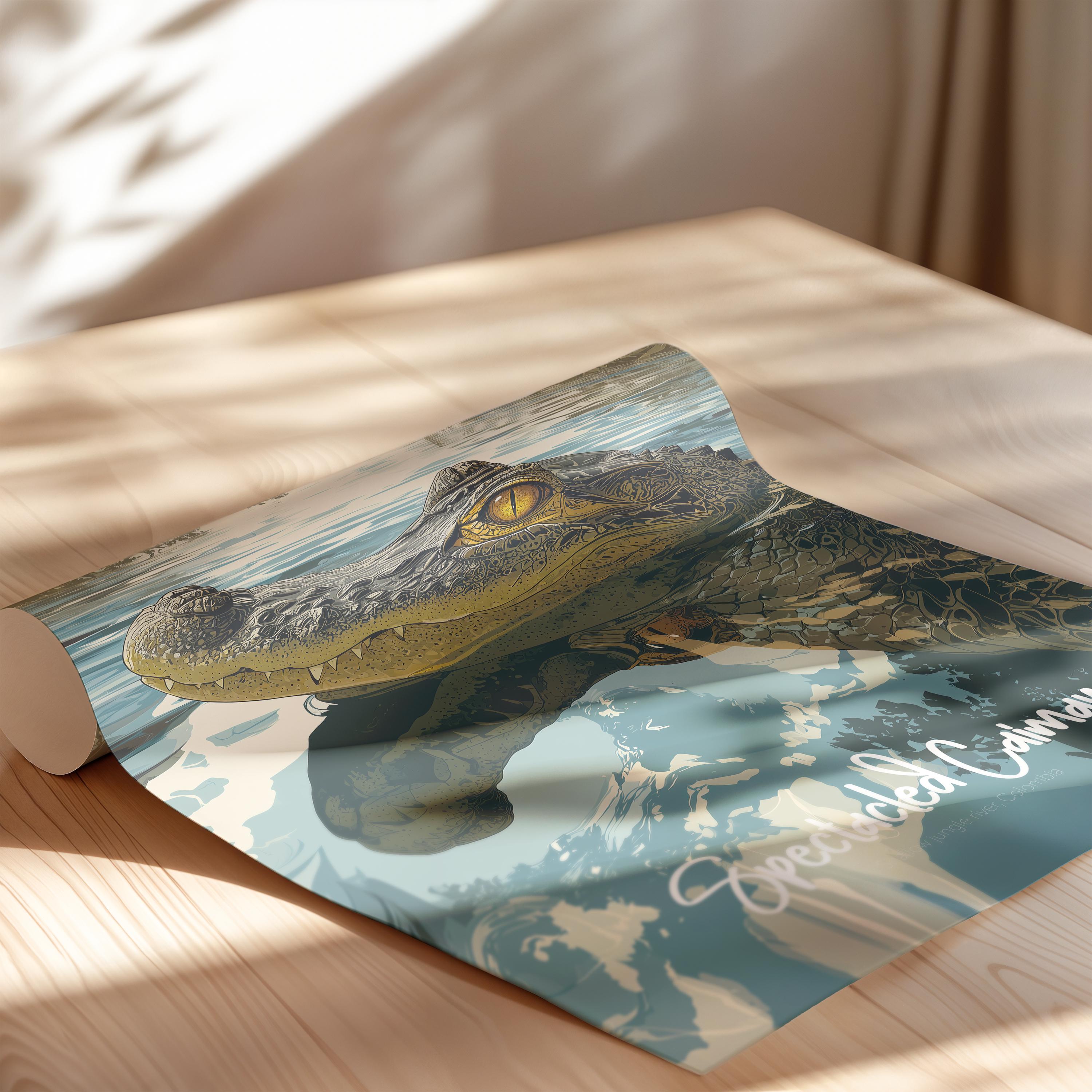 Spectacled Caiman Framed Poster: Jungle Nursery Decor, Wildlife Print