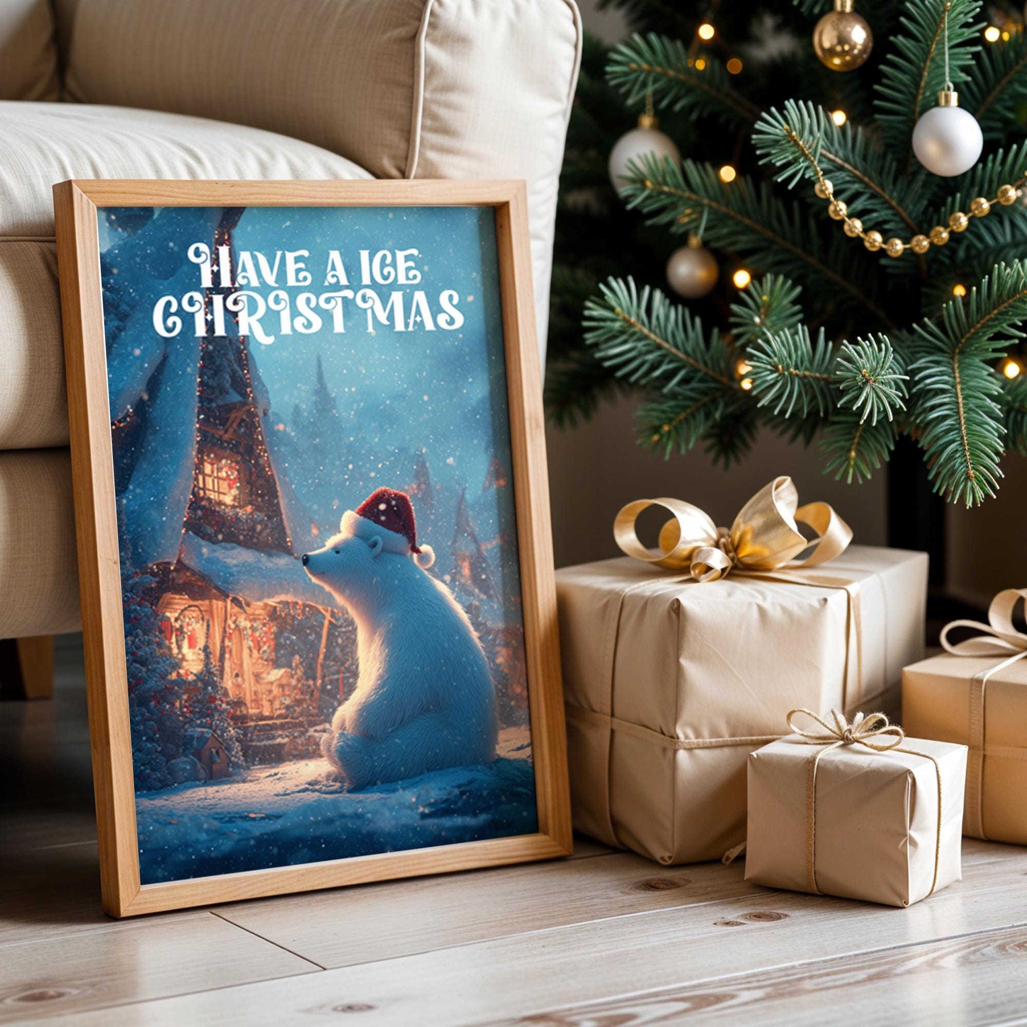 Santa Hat Polar Bear Print – Cozy Christmas Kids Room Decor