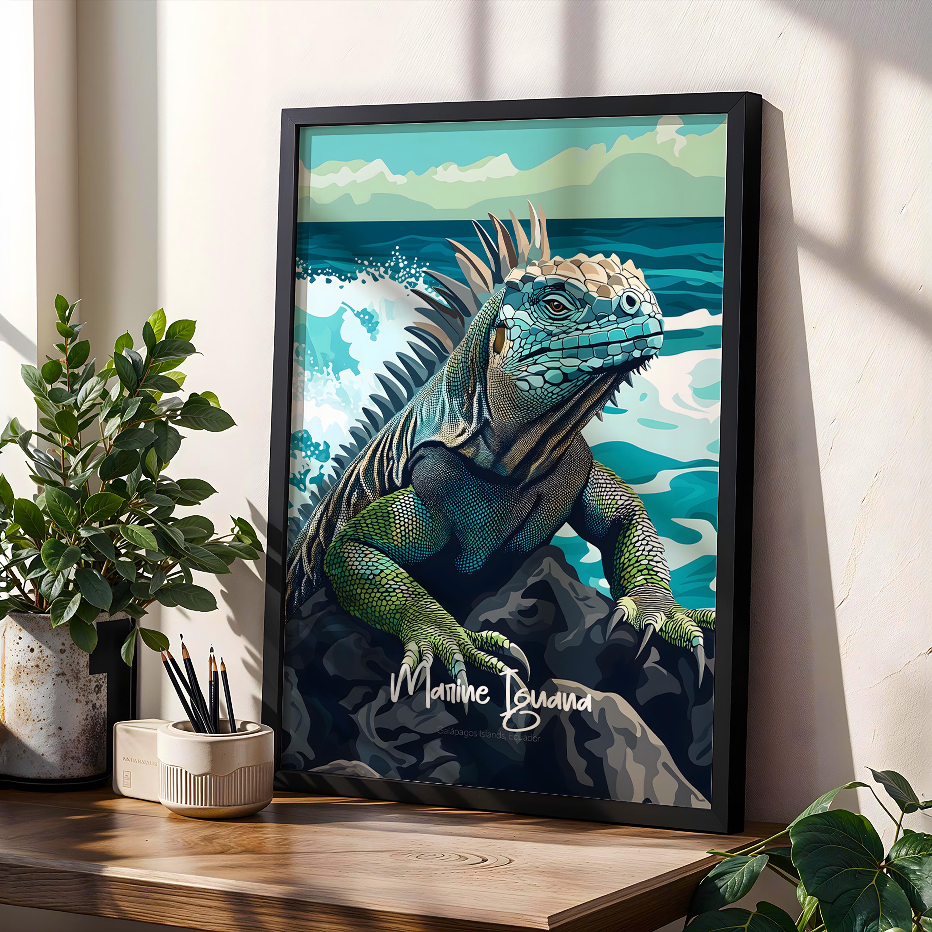 Marine Iguana Art Print: Galapagos Island Wildlife Illustration