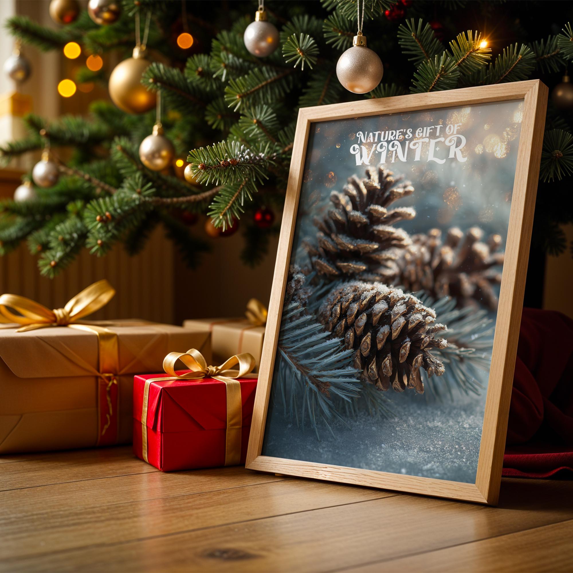 Pinecone Winter Poster – Nature’s Gift of Winter Rustic Holiday Wall Art