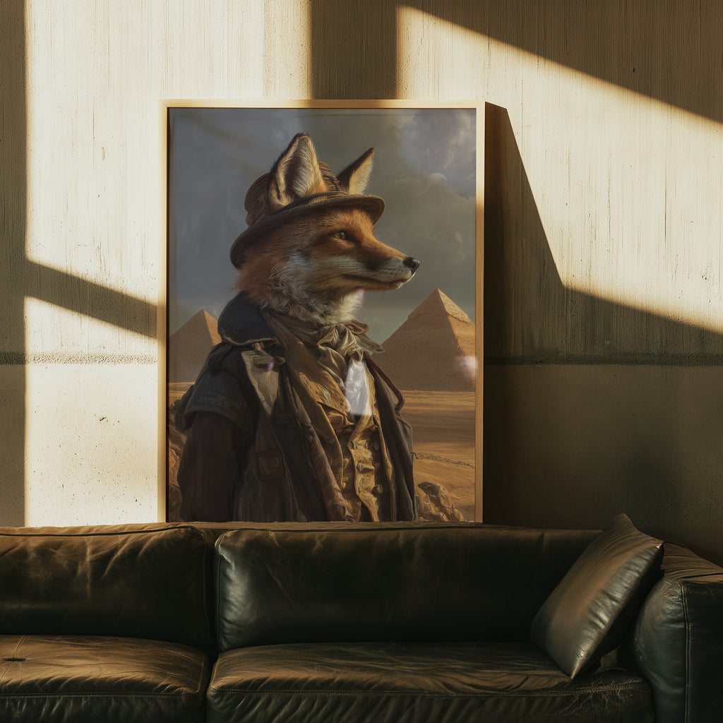 Victorian Fox Explorer Print: Giza Desert Animal Portrait