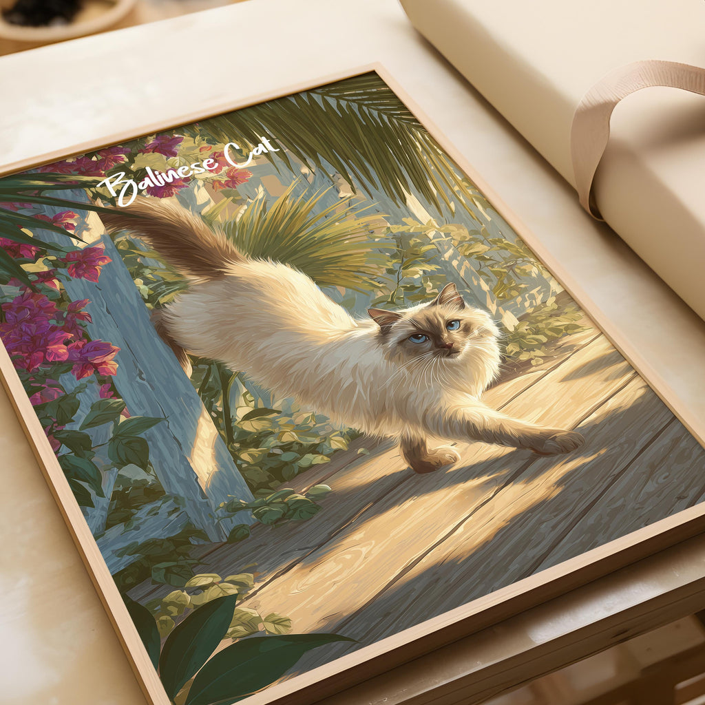 Balinese Cat Art Print: Elegant Siamese Cat Poster