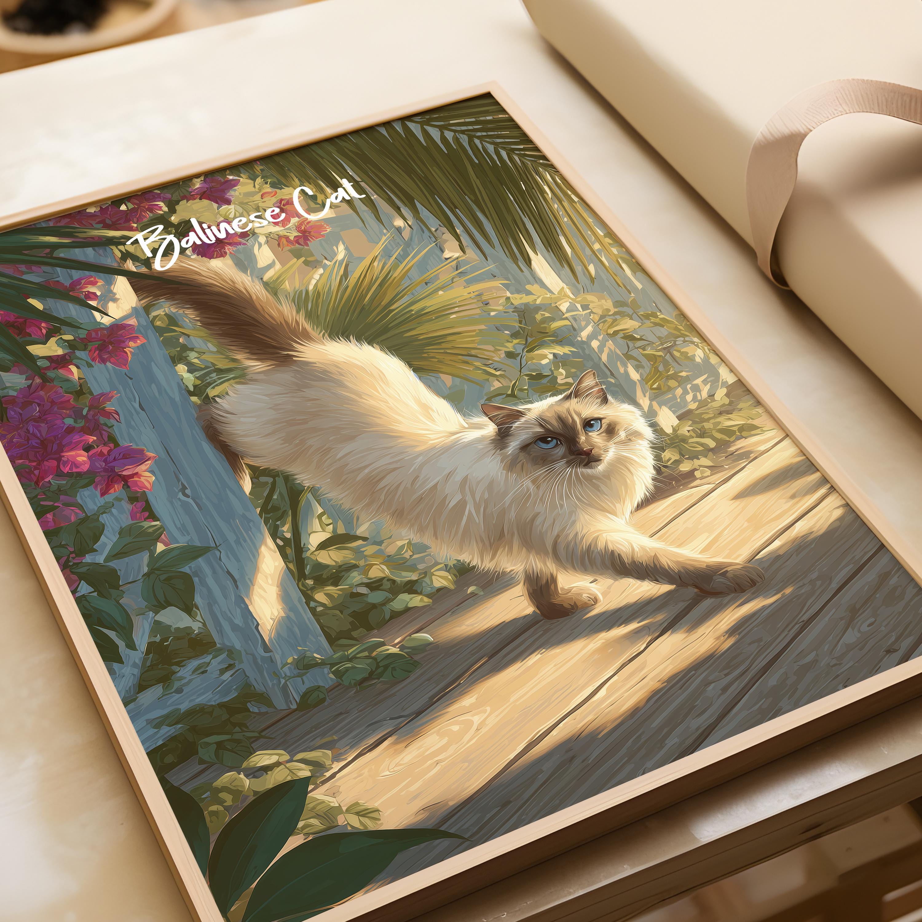Balinese Cat Art Print: Elegant Siamese Cat Poster