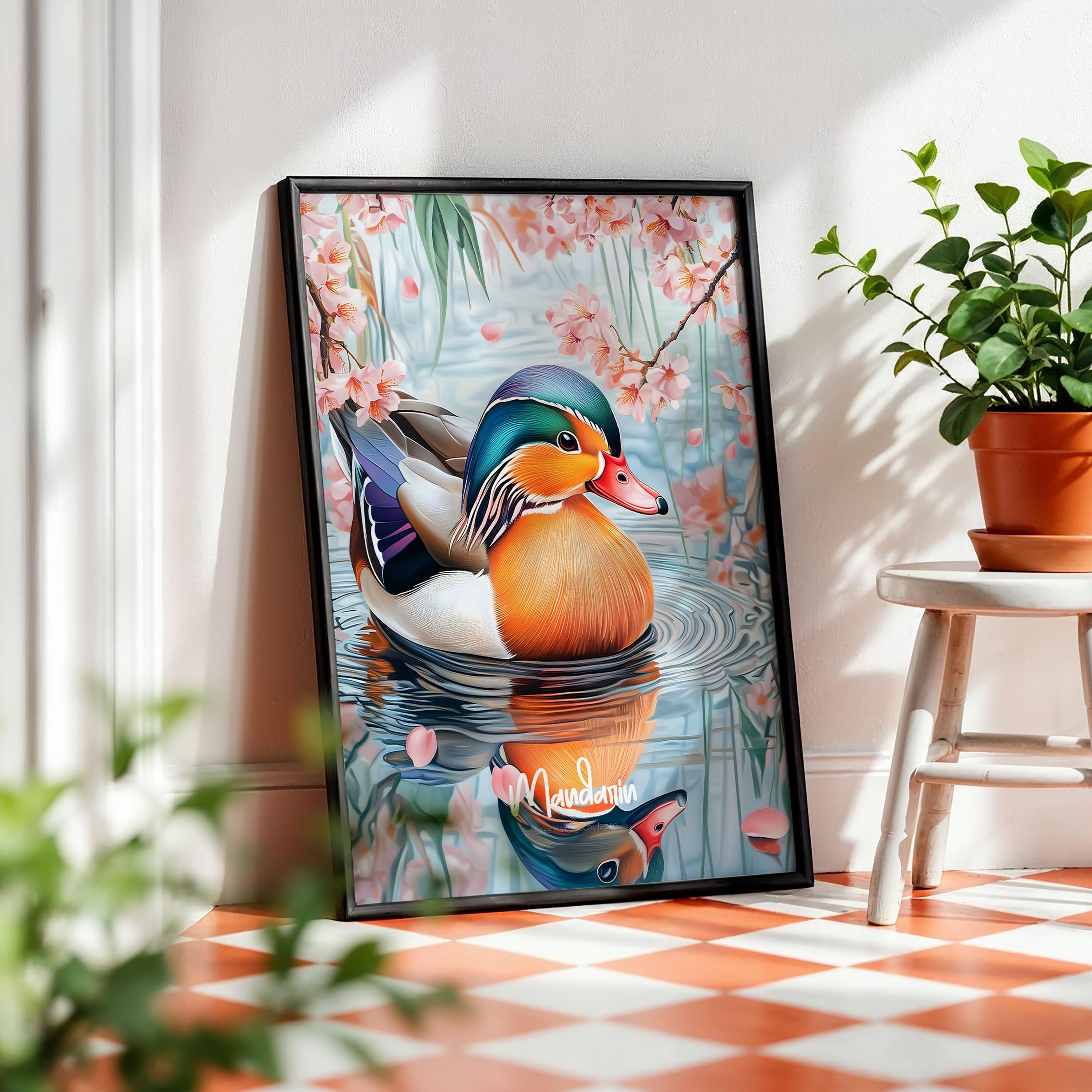Mandarin Duck Framed Poster: Vibrant Wildlife Illustration, Nature Home Decor