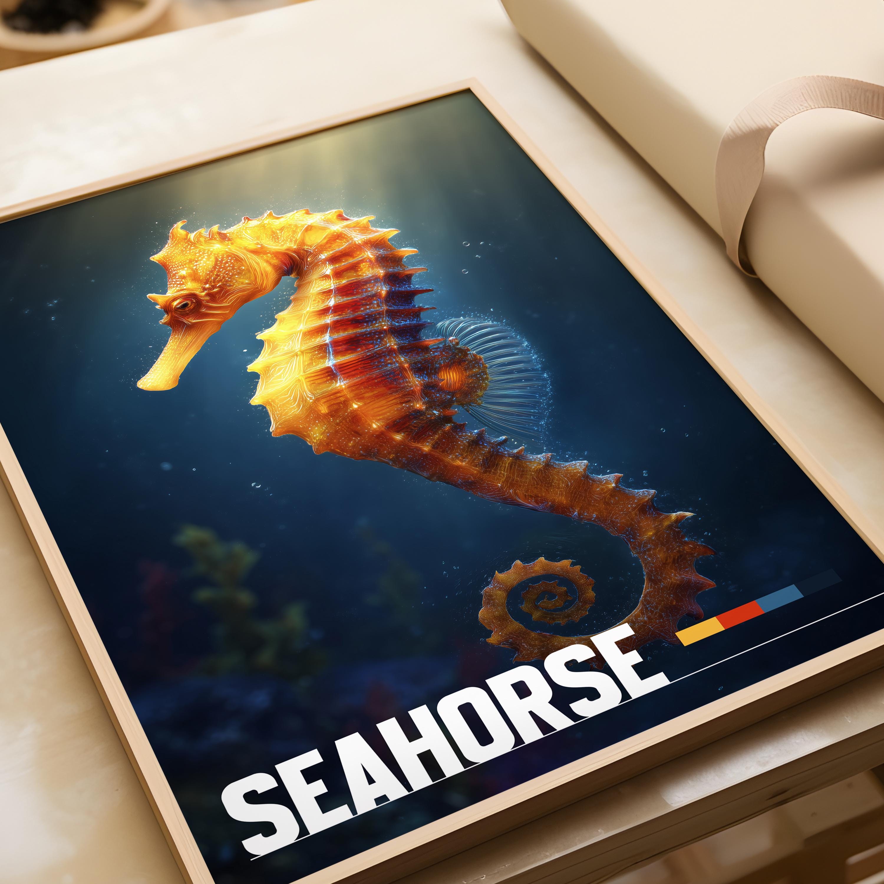 Seahorse Framed Poster: Ocean Animal Wall Art for Nursery or Kids Room