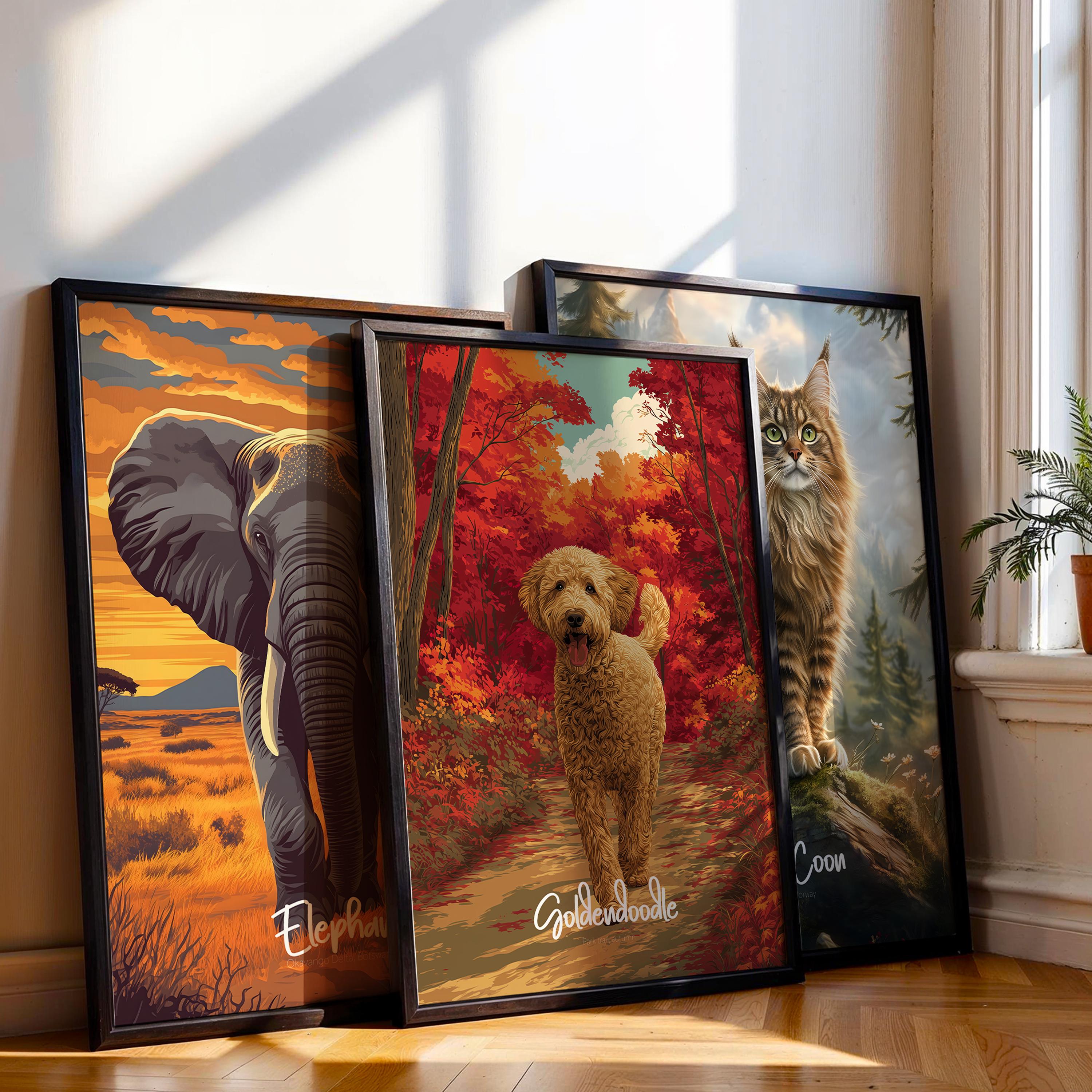 Goldendoodle Wall Art Framed Poster – Cute Dog Decor for Kids Room or Nursery, Fluffy Pet Print, Playful Animal-Themed Gift