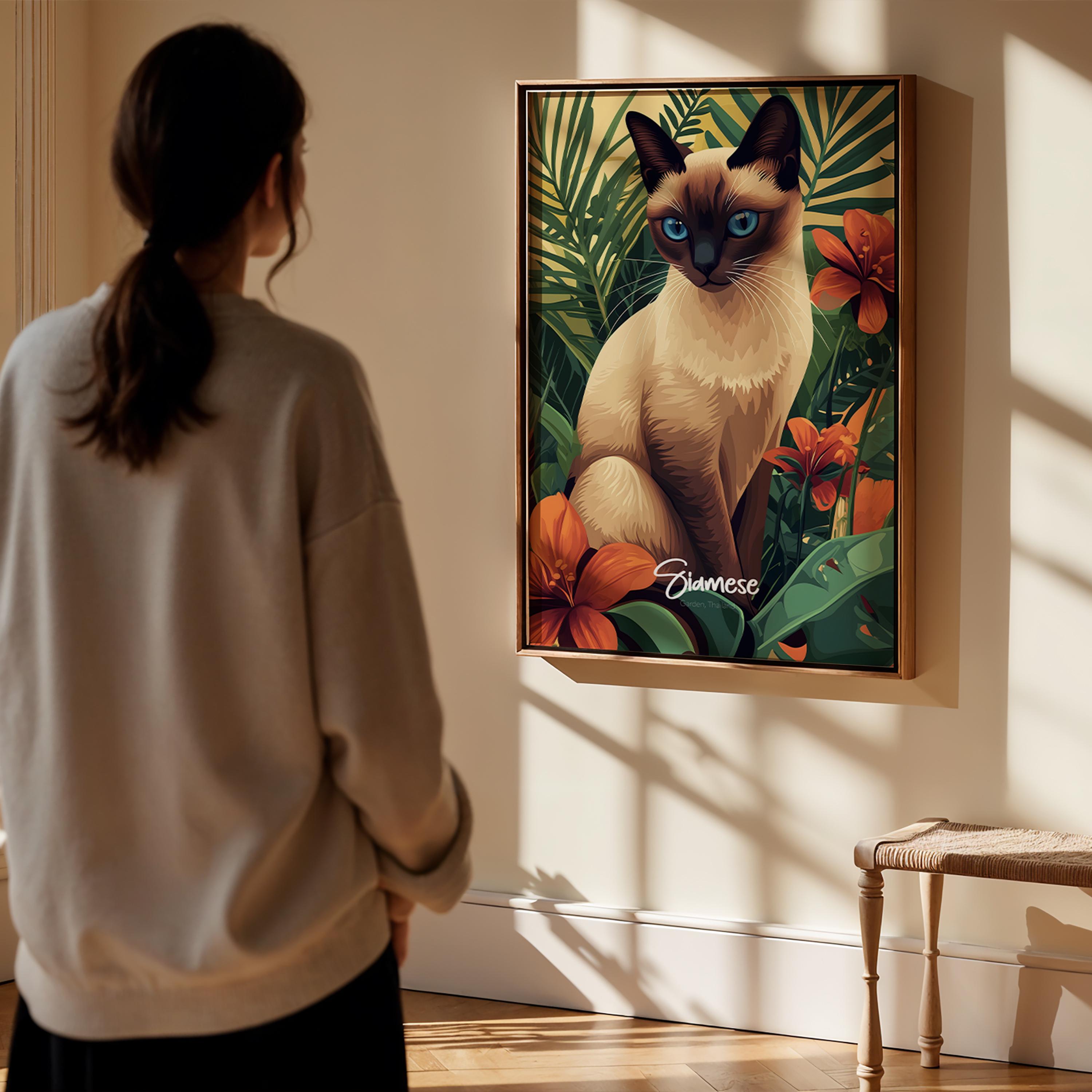 Framed Siamese Cat Art Print: Elegant Feline Wall Decor