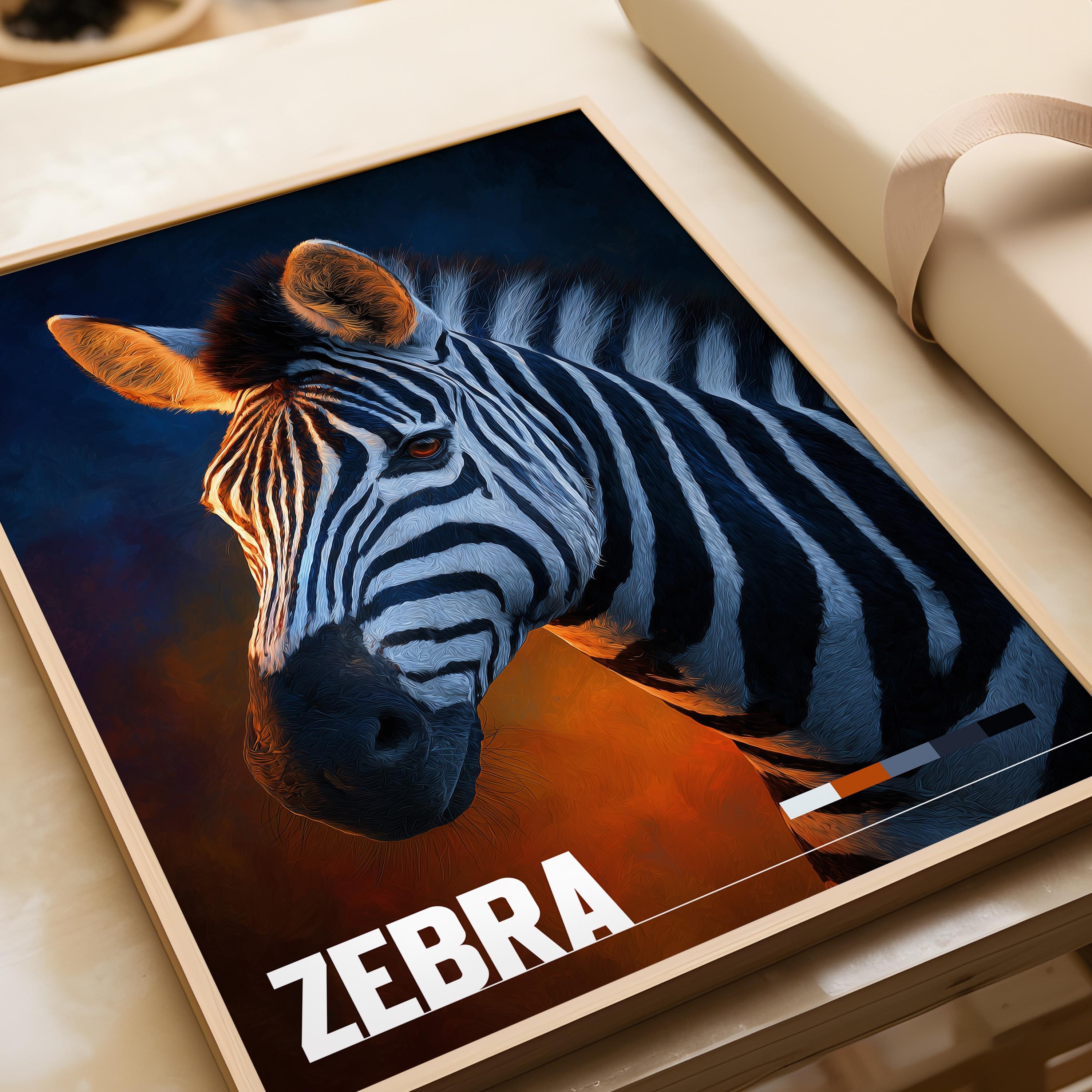 Zebra Framed Poster: Safari Animal Wall Art for Nursery or Kids Room