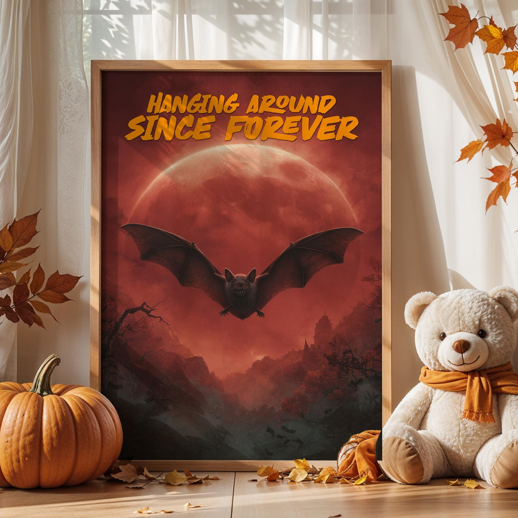 Halloween Bat Poster – Funny Gothic Wall Art with Red Moon and Vampire Vibes
