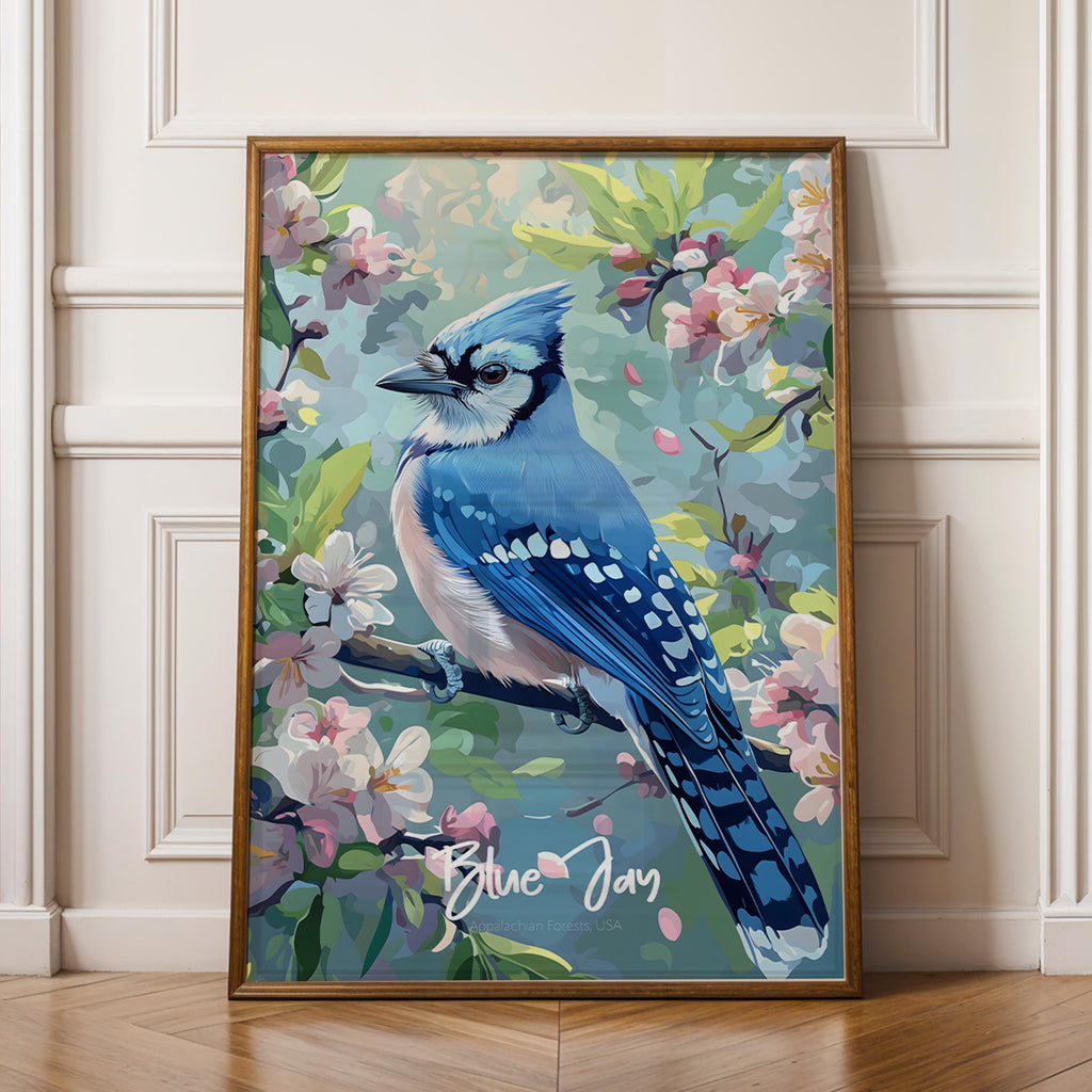 Blue Jay Print: Rustic Bird Illustration, Nature Wall Art