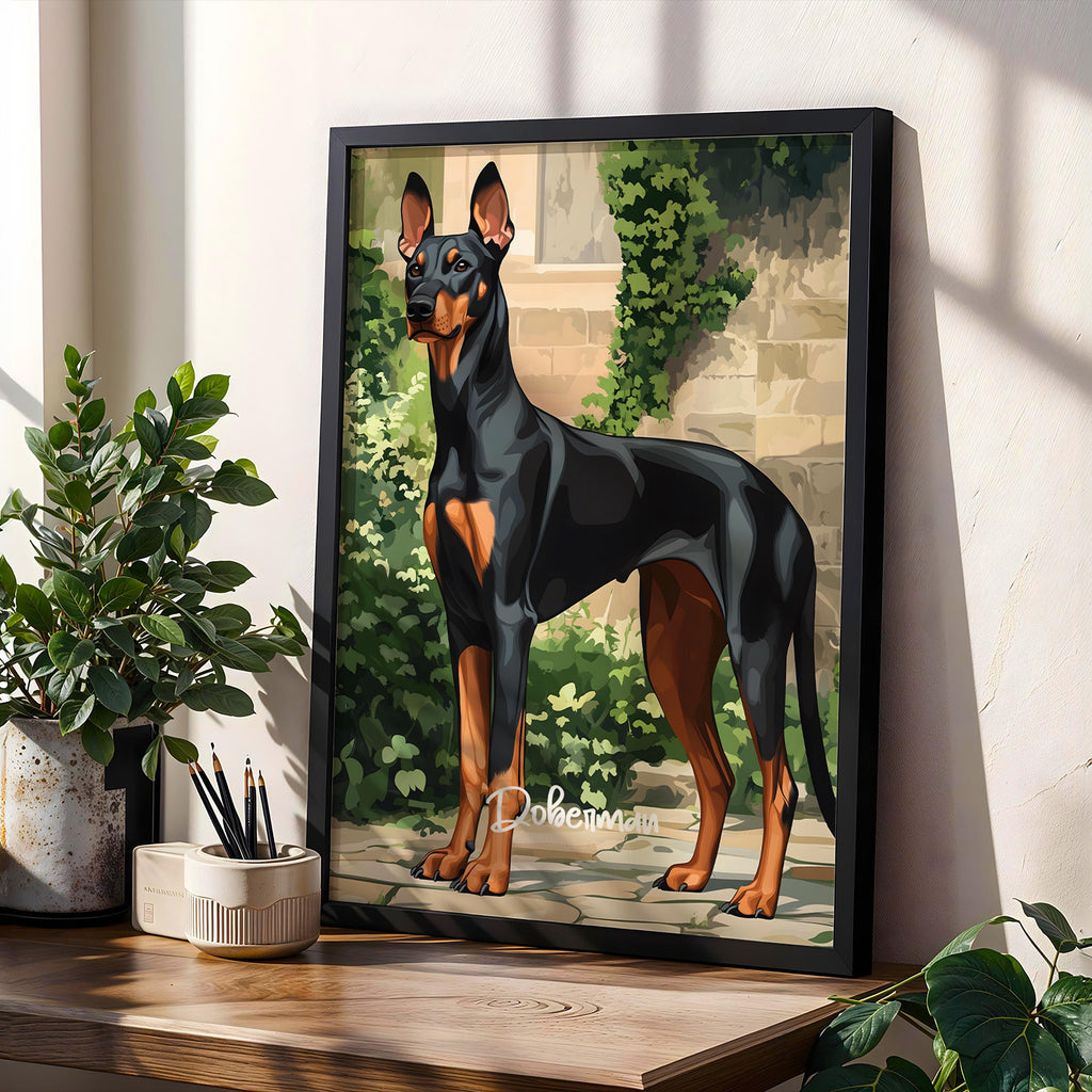 Doberman Wall Art – Sleek Guard Dog Illustration, Modern Pet Decor, Gift for Dog Lovers