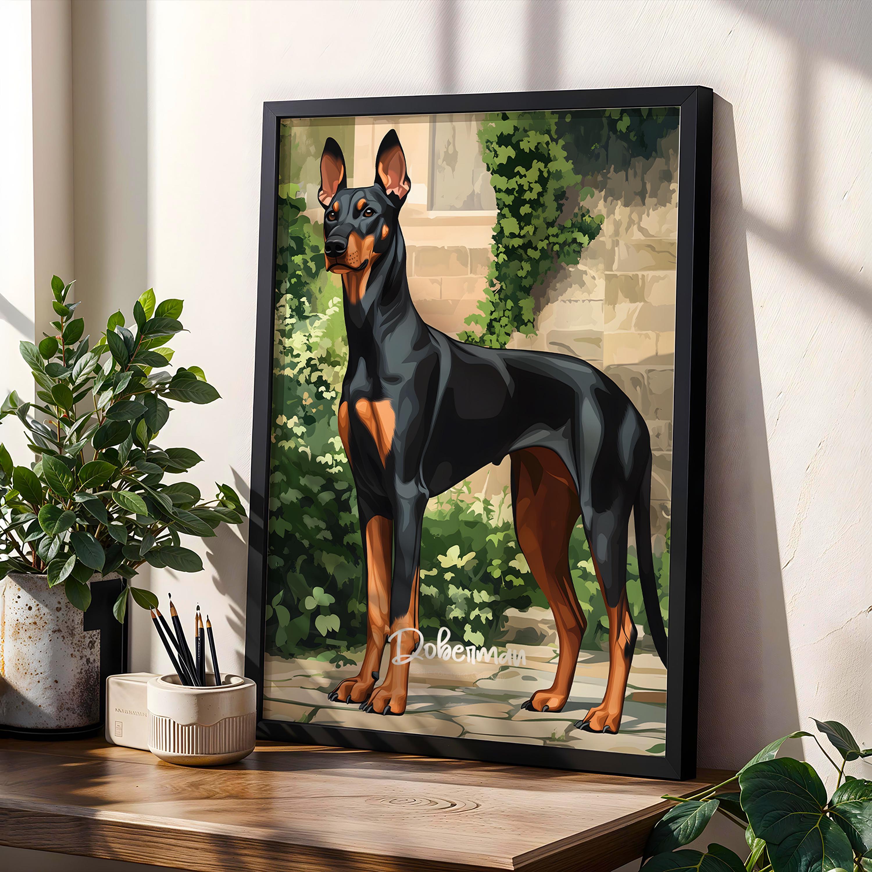Doberman Wall Art – Sleek Guard Dog Illustration, Modern Pet Decor, Gift for Dog Lovers
