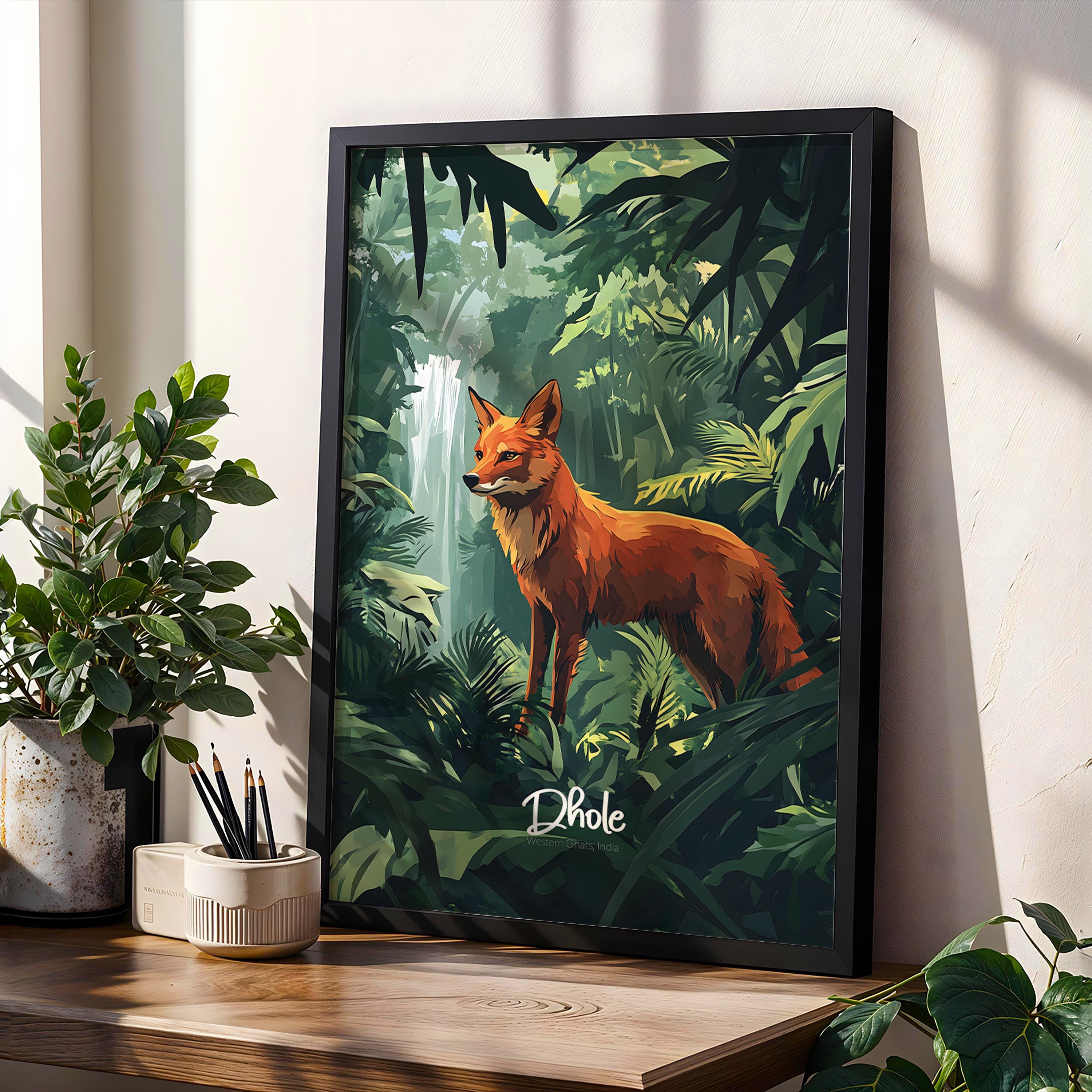 Dhole Wildlife Art Print: Exotic Wild Dog Illustration