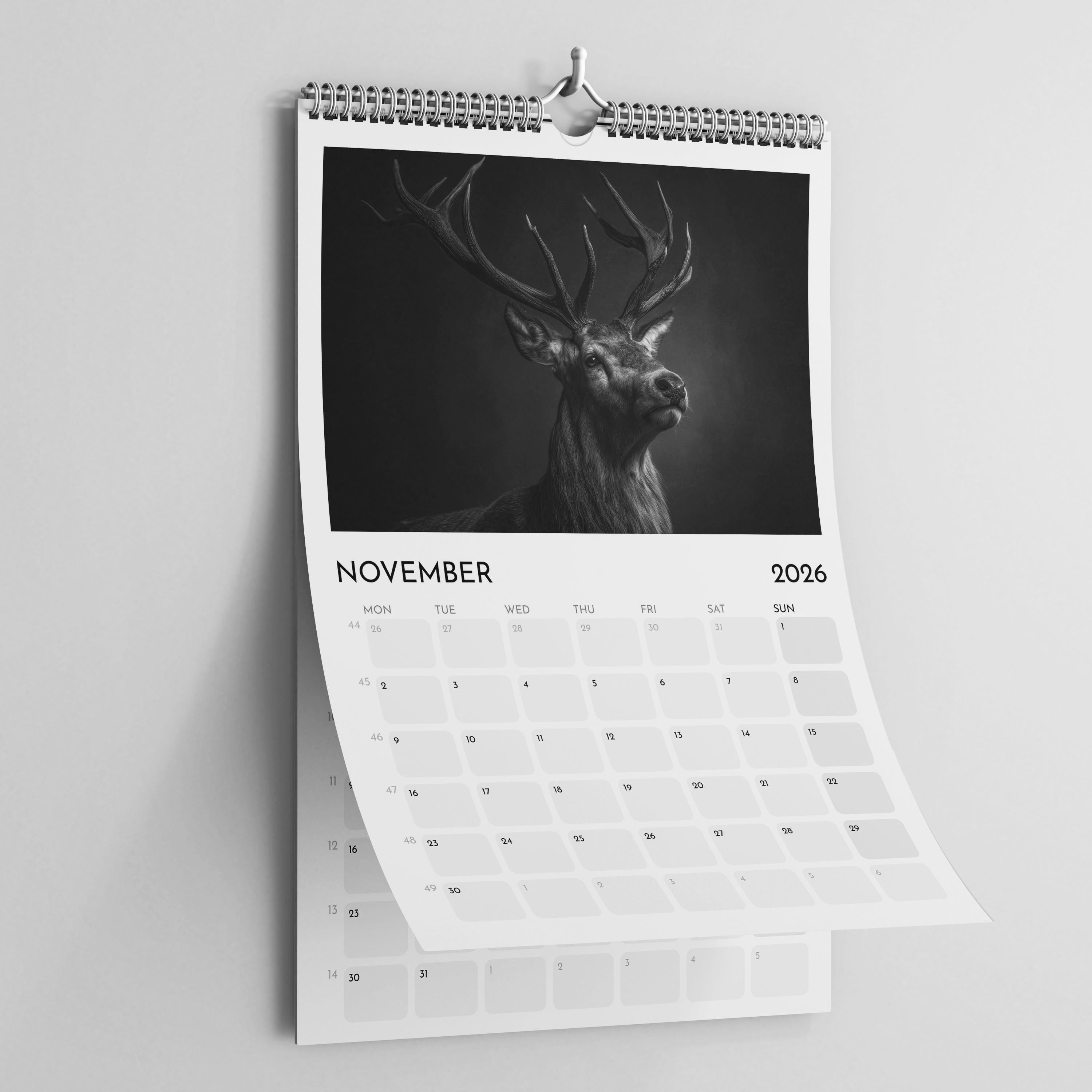 2026 Wildlife Calendar: Black & White Animal Photography, A3 Wall Planner