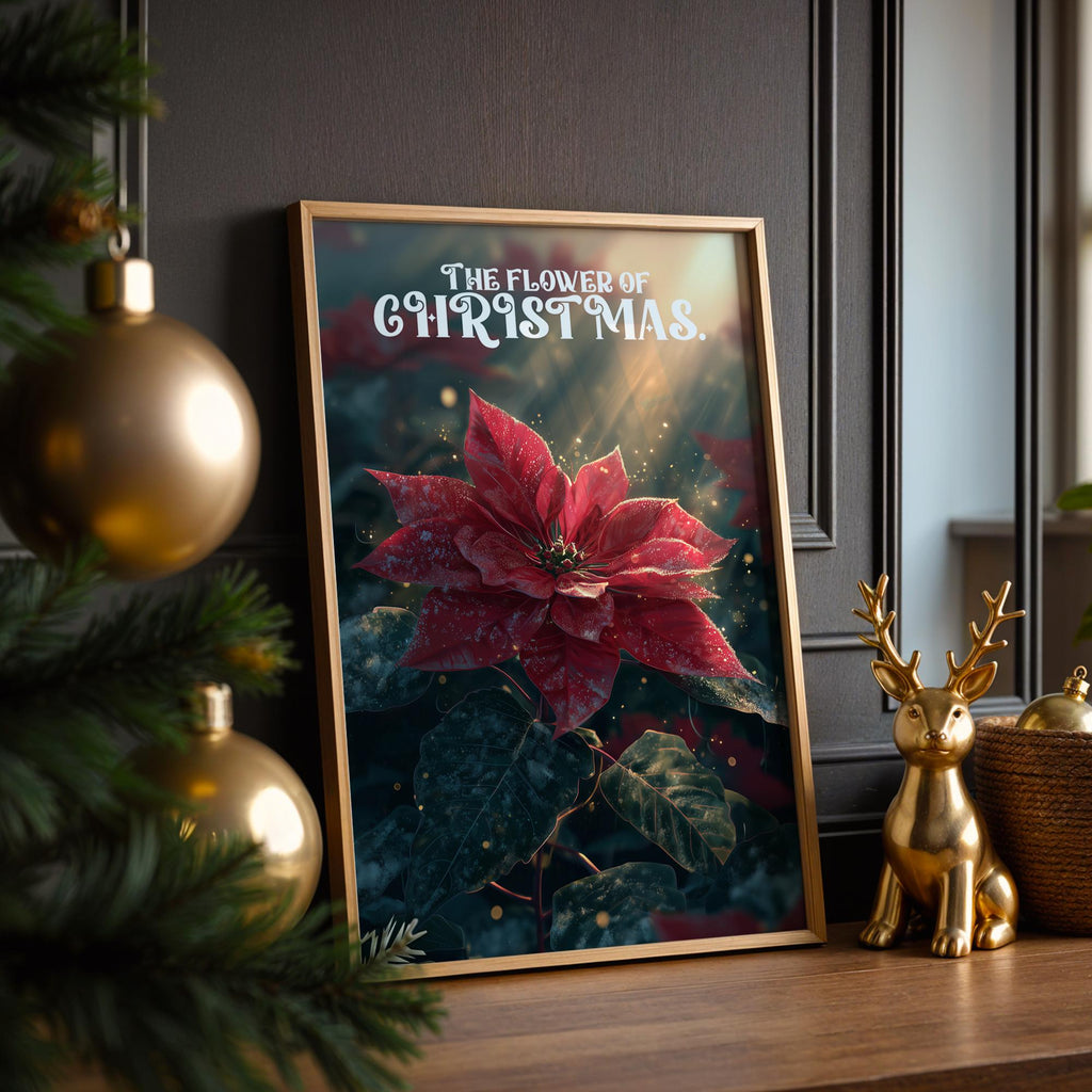Poinsettia Christmas Poster – Elegant Holiday Wall Art Featuring the Flower of Christmas
