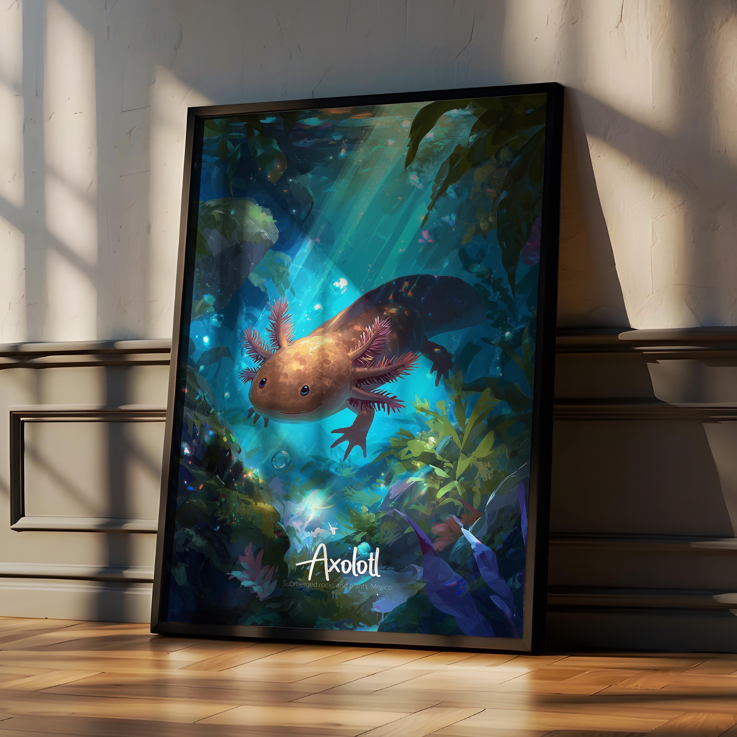 Axolotl Wall Art Print | Cute Aquatic Animal Poster for Kids Room, Nursery or Office | Unique Gift for Amphibian Lovers