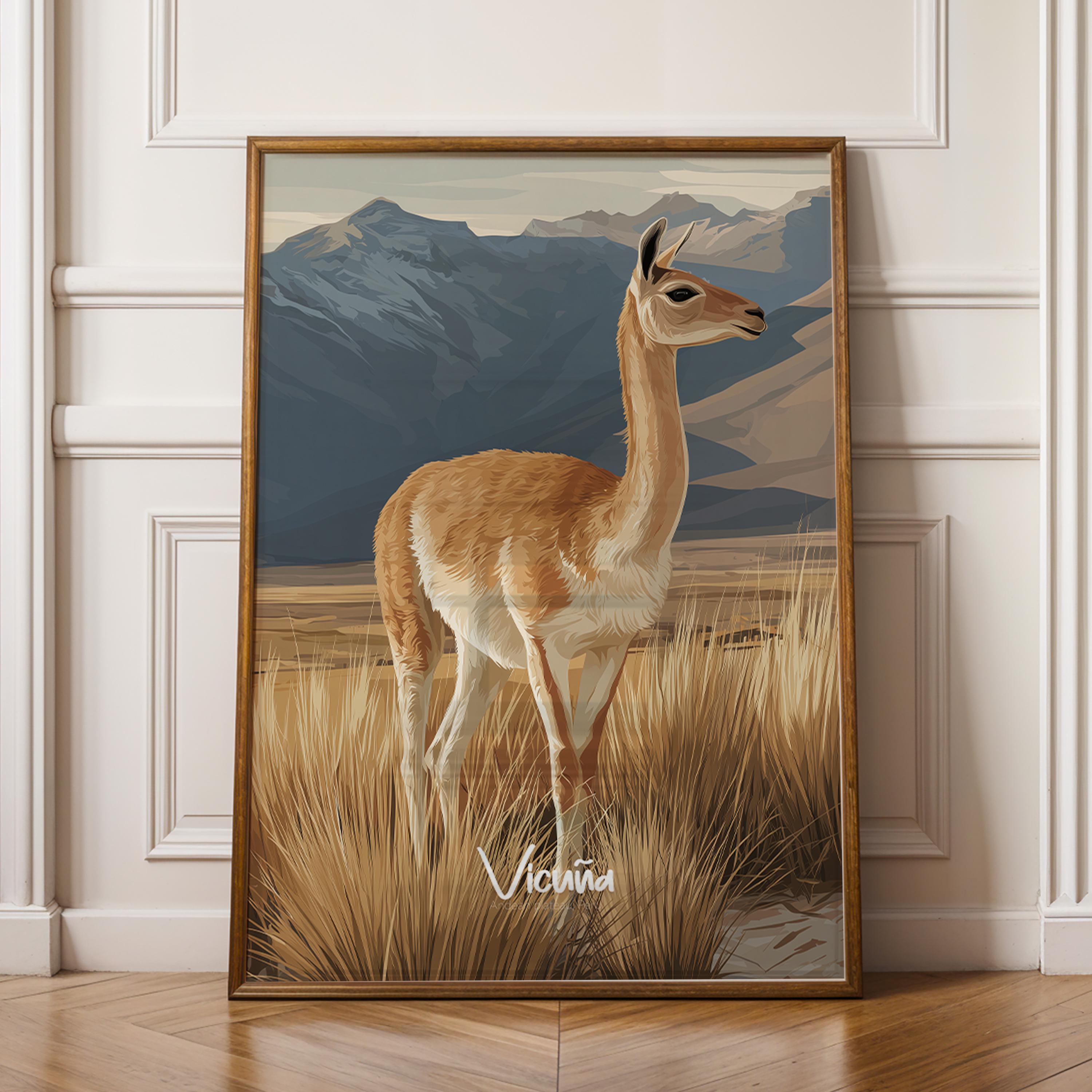 Framed Vicuña Print: Andean Animal Nursery Art, Nature-Inspired Kids Decor