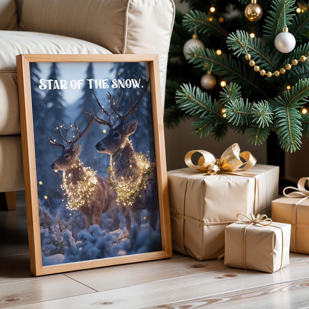 Star of the Snow Reindeer Poster – Magical Christmas Wall Art for Holiday or Kids Room
