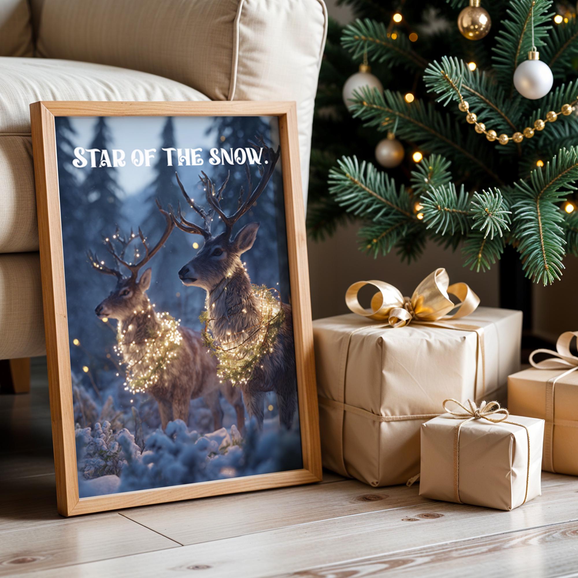 Star of the Snow Reindeer Poster – Magical Christmas Wall Art for Holiday or Kids Room