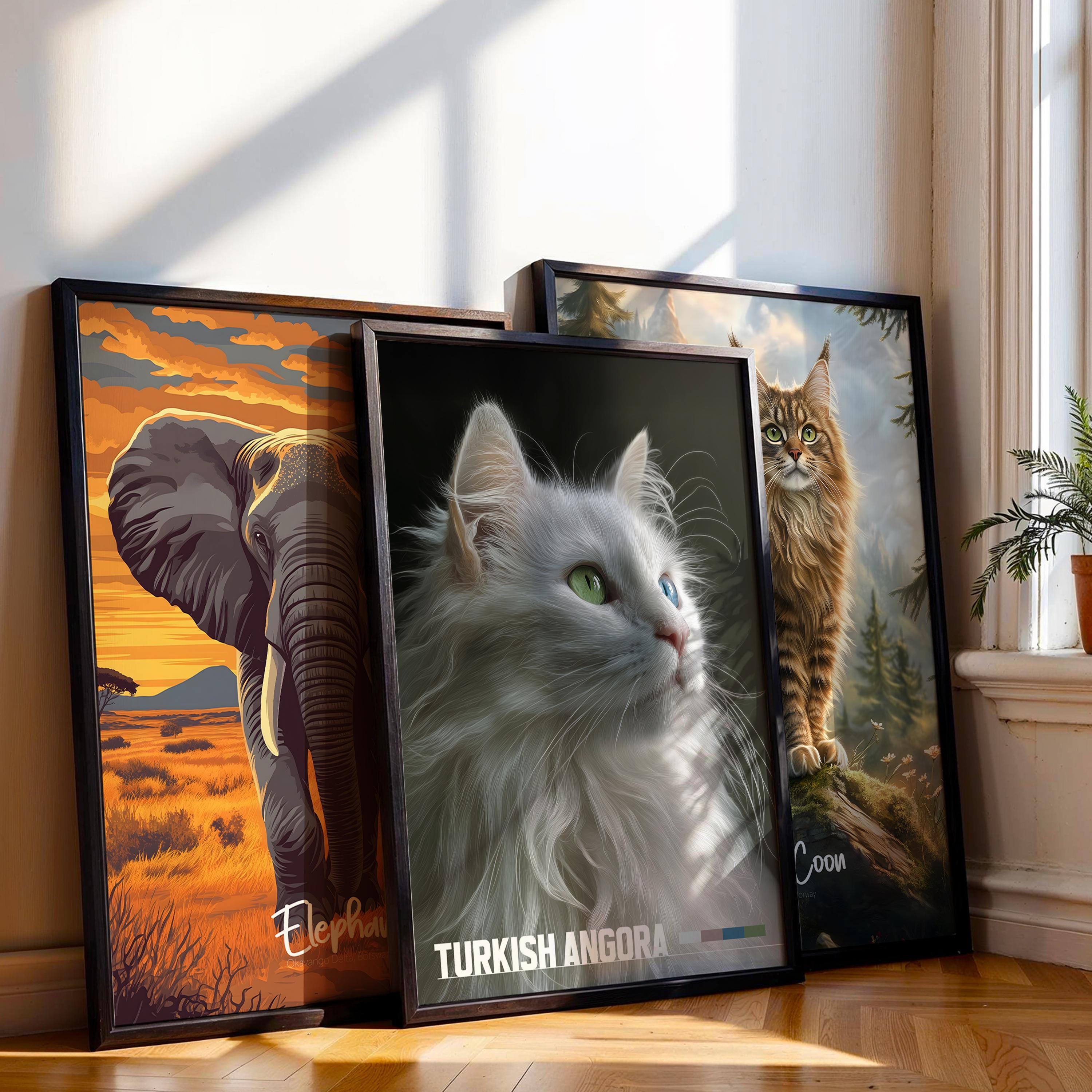 Turkish Angora Framed Poster: Elegant Cat Wall Art for Nursery or Kids Room