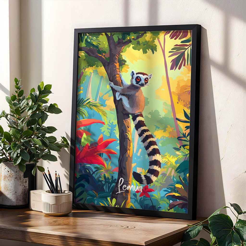 Lemur Art Print: Madagascar Wildlife Poster, Nursery Room Decor