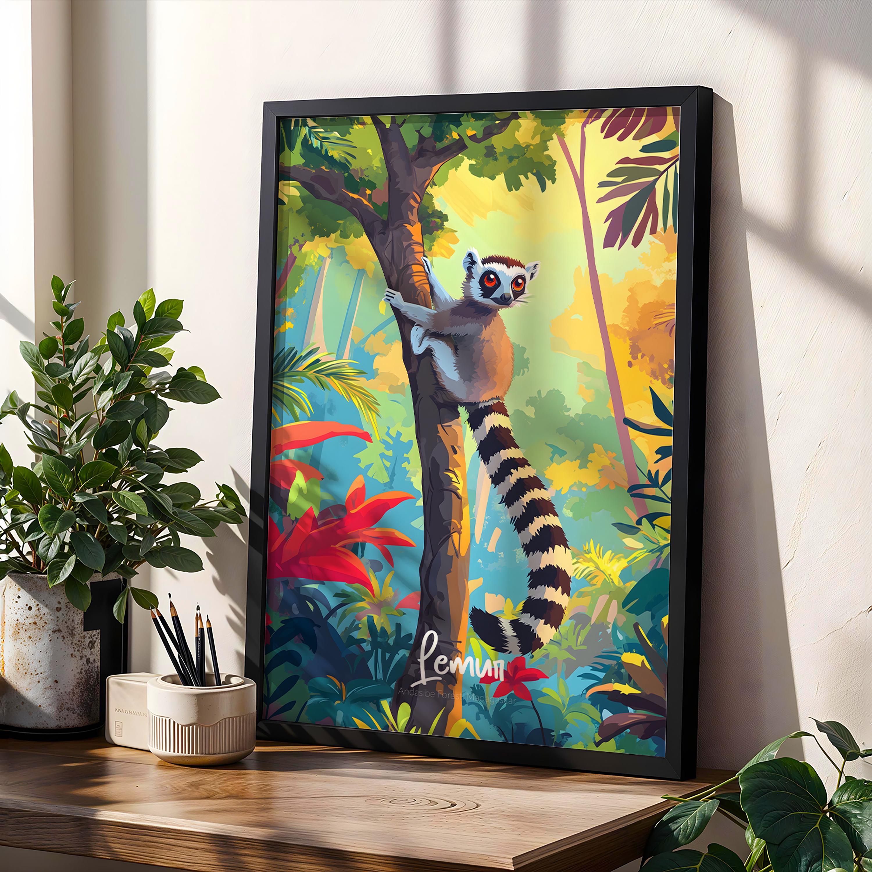 Lemur Art Print: Madagascar Wildlife Poster, Nursery Room Decor