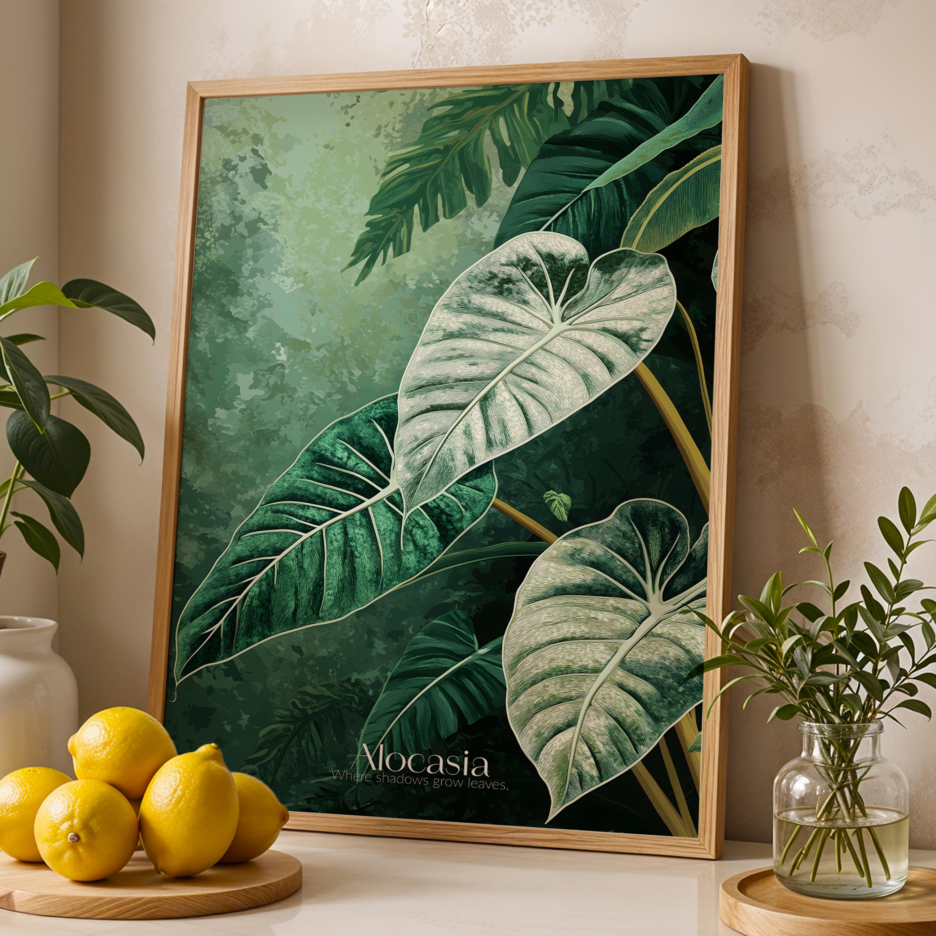 Alocasia Dragon Scale Print: Tropical Botanical Wall Art, Plant Lover Gift